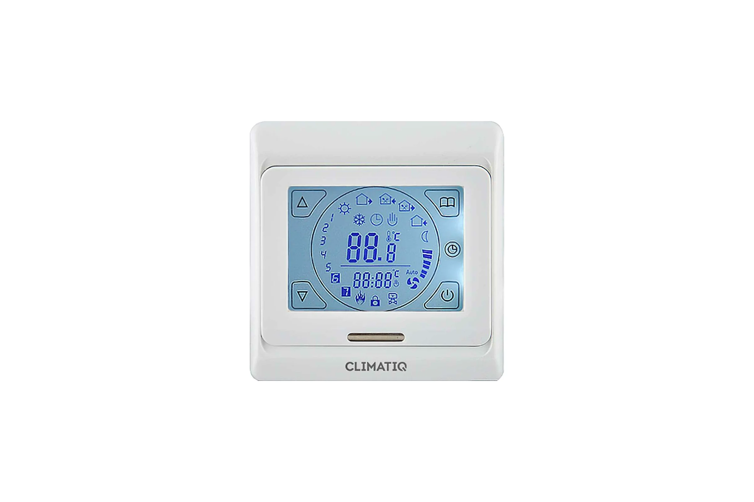 Терморегулятор для теплого пола IQWATT CLIMATIQ ST с ЖК-дисплеем, сенсорными кнопками и функциями программирования, белый 20667