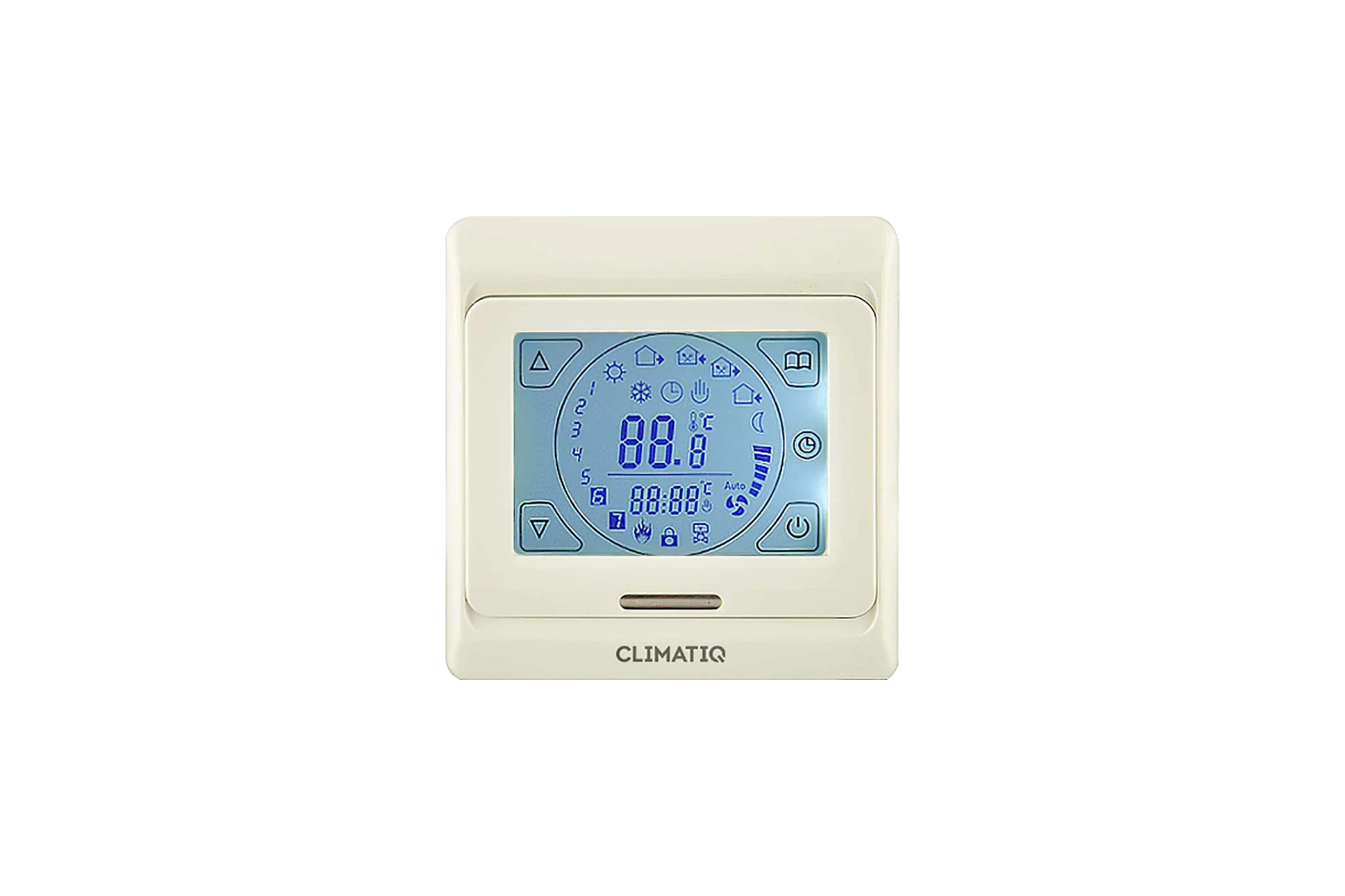 Терморегулятор для теплого пола IQWATT CLIMATIQ ST с ЖК-дисплеем, сенсорными кнопками и функциями программирования, слоновая кость 20668
