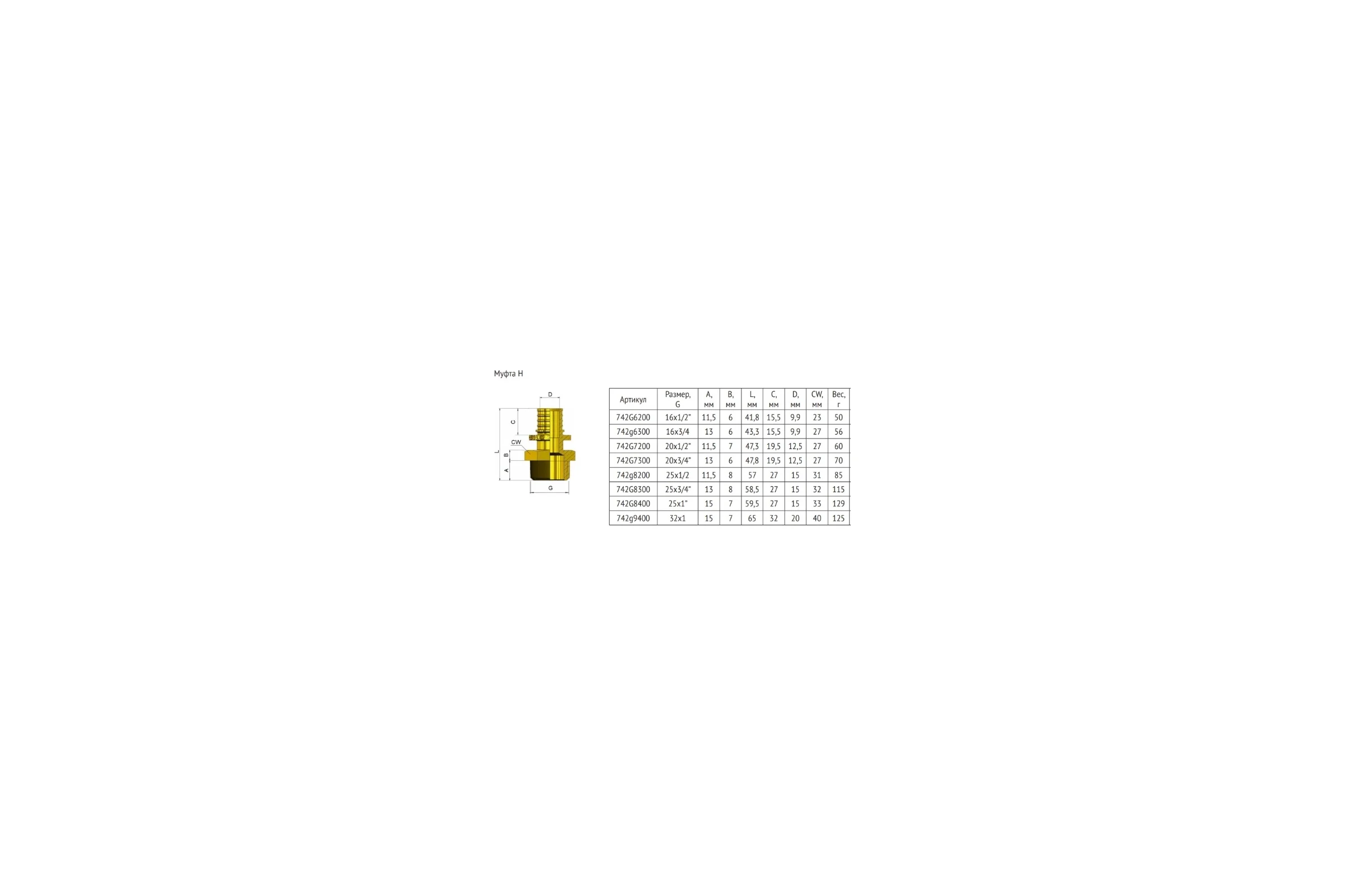 Аксиальная муфта Uni-Fitt-Н 16x1/2" 742G6200