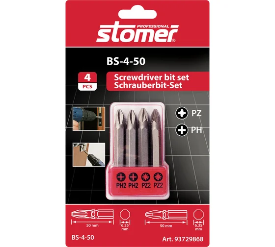 Набор бит BS-4-50 4 шт. (50 мм) STOMER 93729868