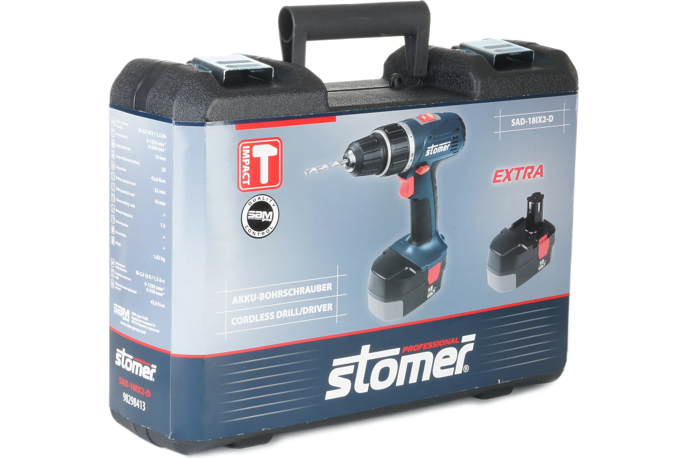 Аккумуляторная дрель-шуруповерт STOMER SAD-18Ix2-D 98298413