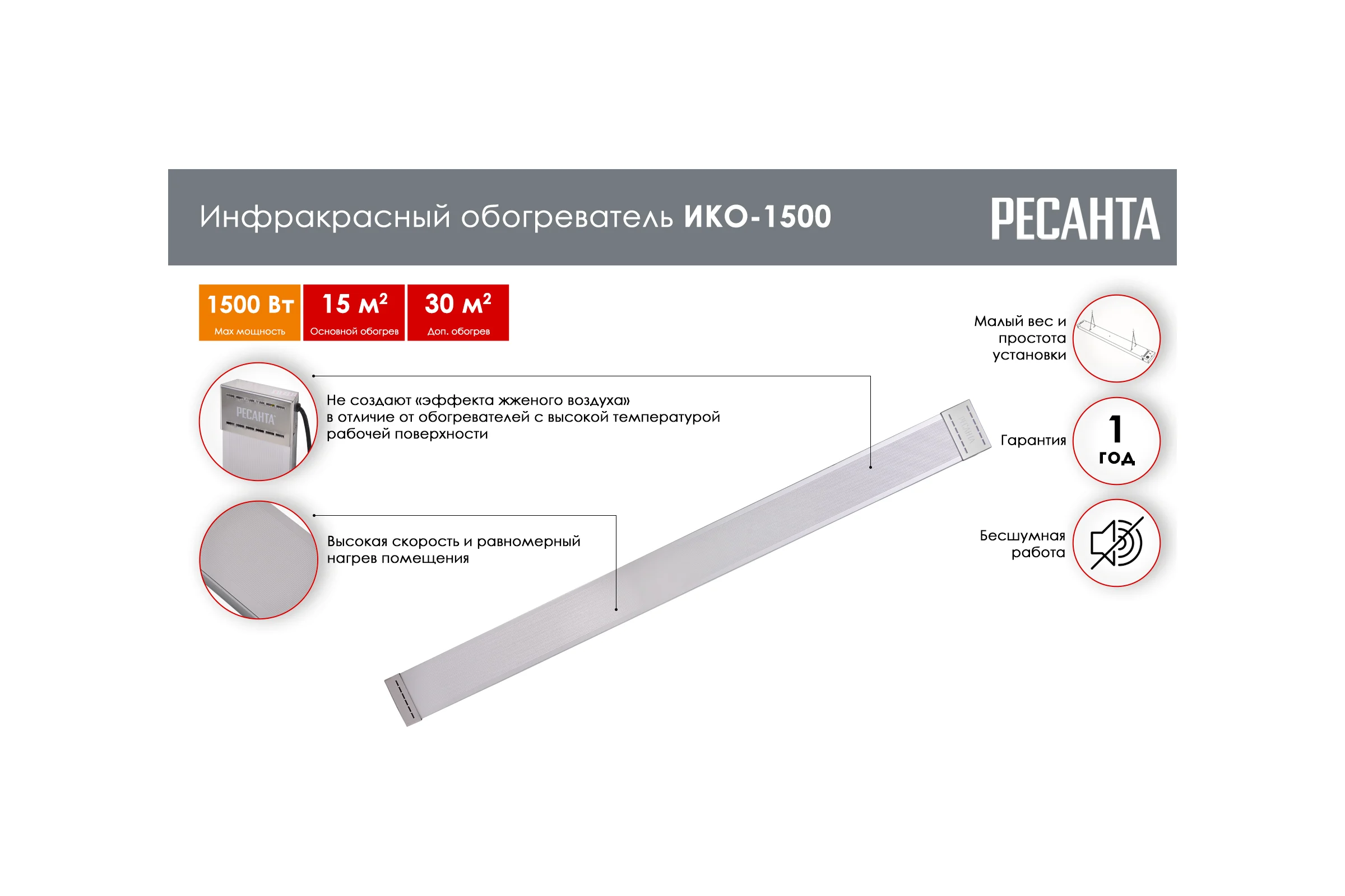 Инфракрасный обогреватель Ресанта ИКО-1500 67/5/1