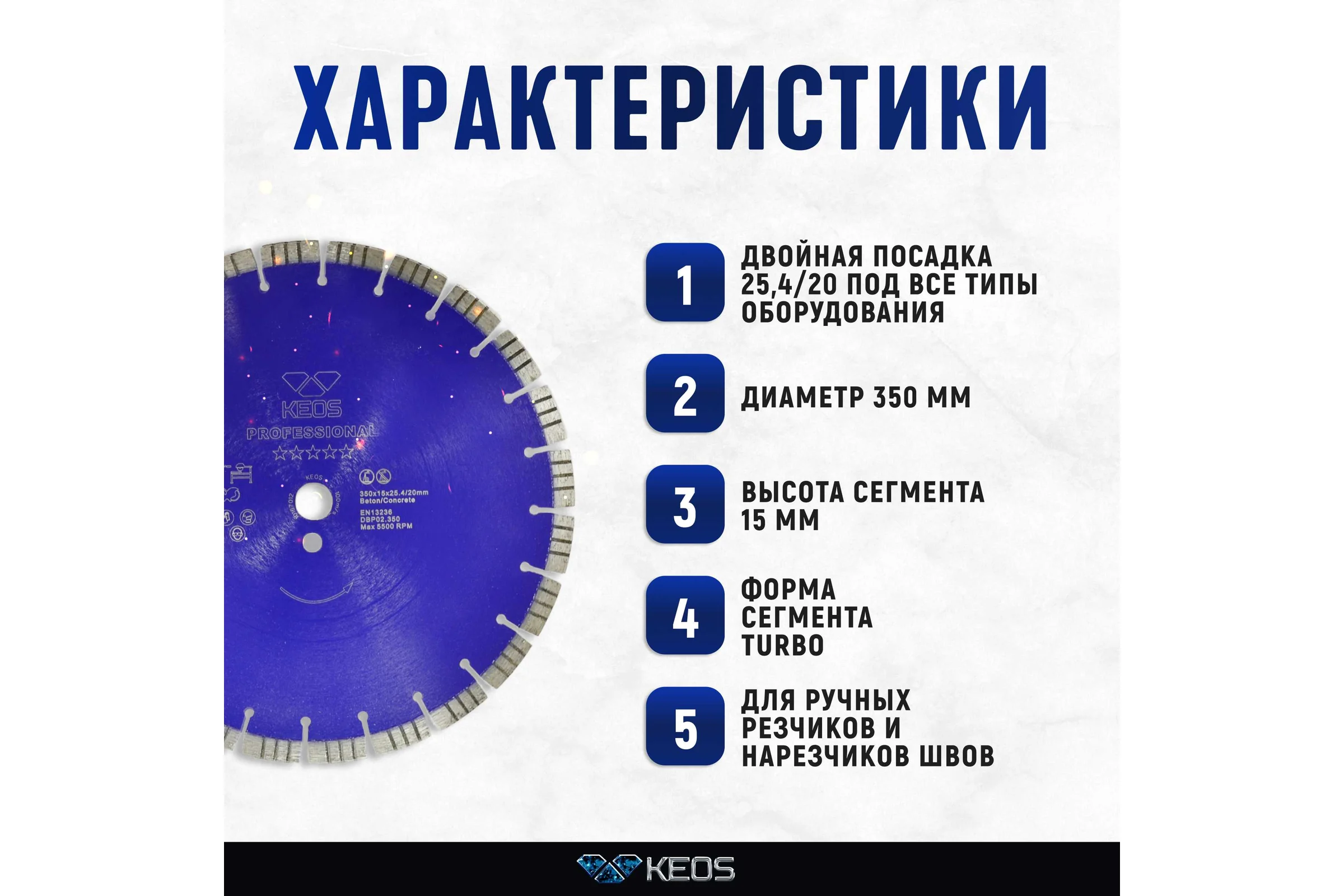 Диск алмазный Professional по бетону (350х25.4/20) для резчиков KEOS DBP02.350