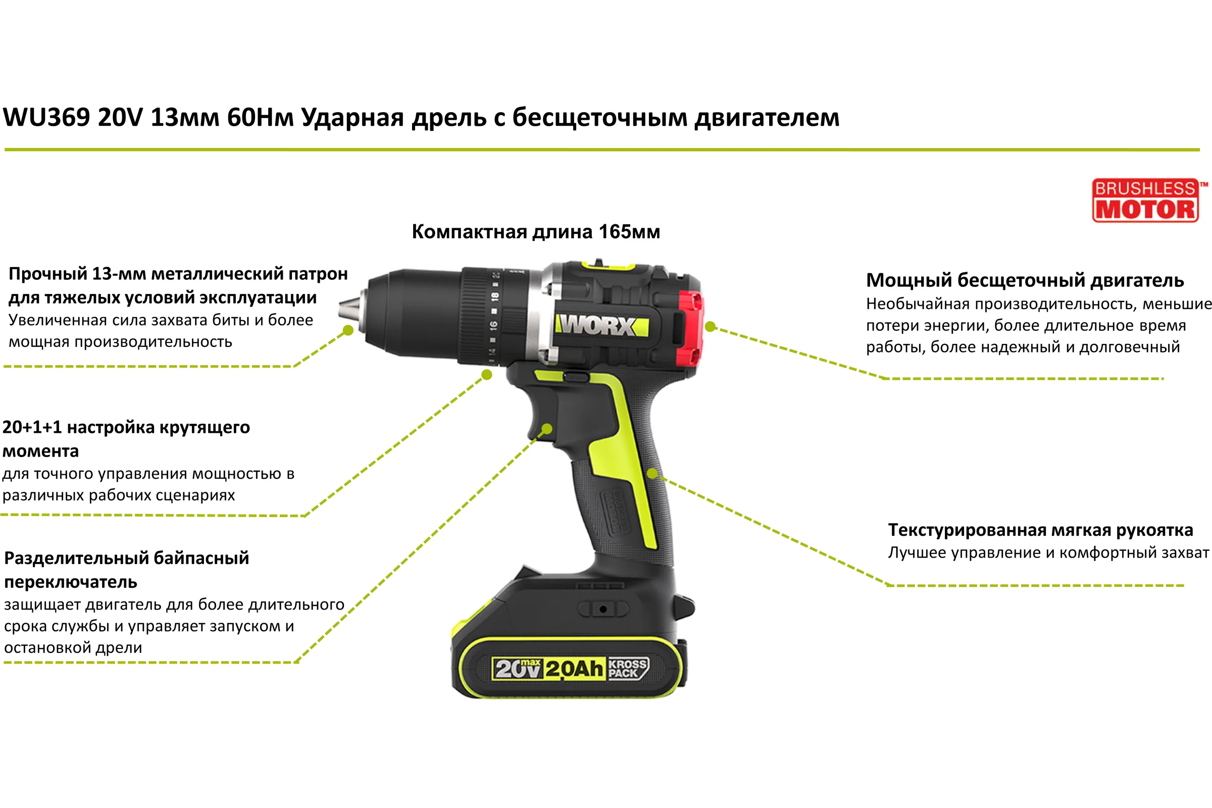 Аккумуляторная ударная дрель-шуруповерт WORX Professional WU369