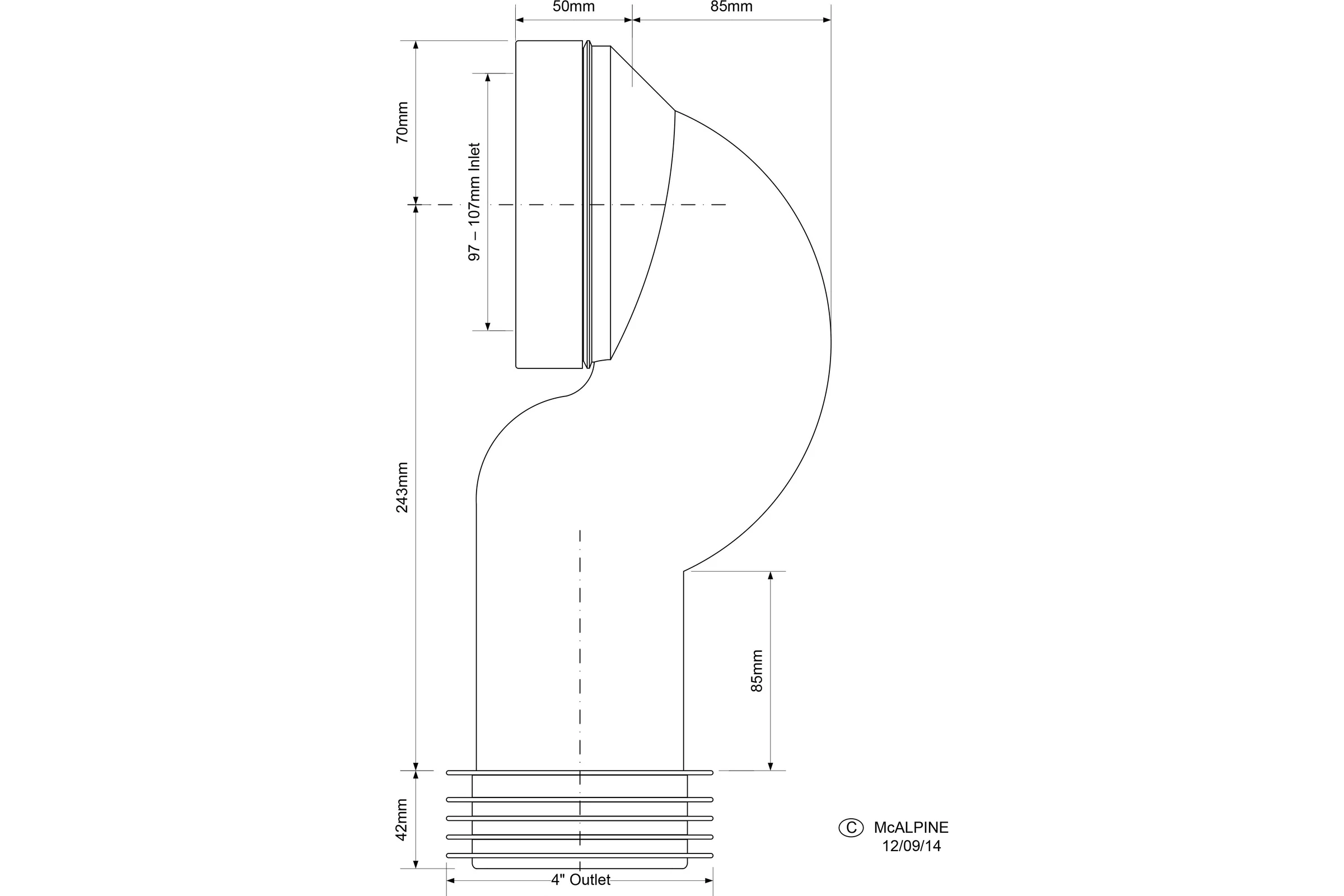 Колено для унитаза McAlpine ф110 MRWC15