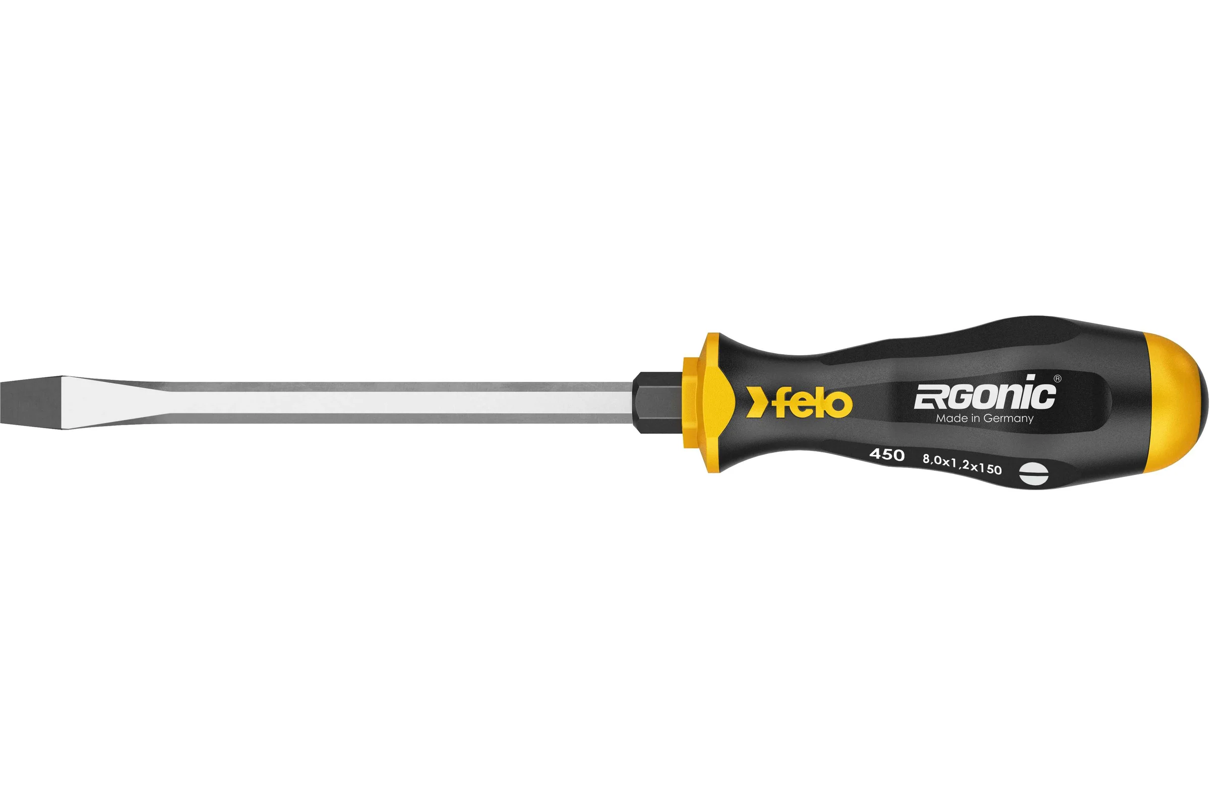 Плоская шлицевая ударная отвертка Felo Ergonic 8,0x1,2x150 45008040