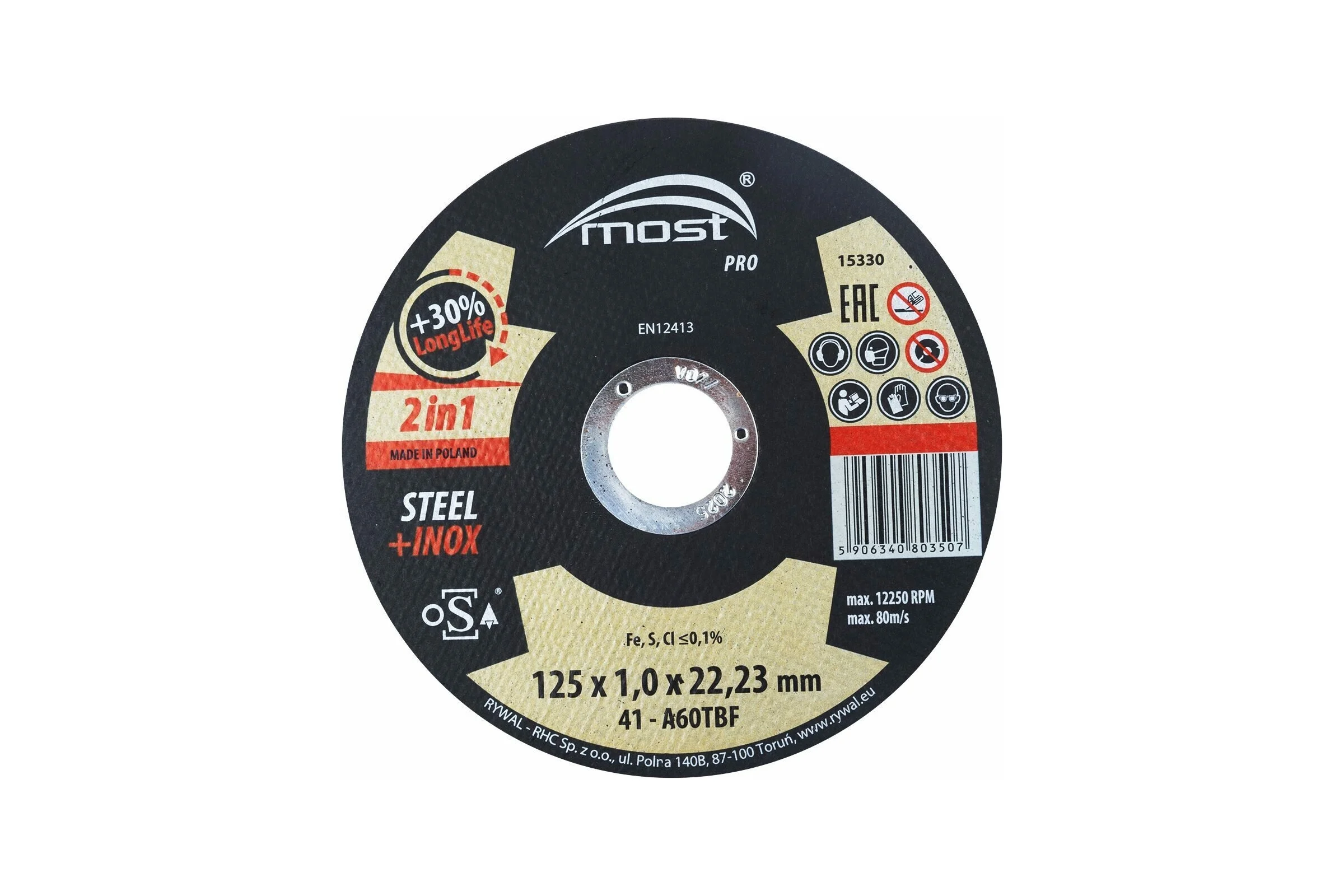 Круг отрезной Pro steel+inox 41 универсальный 125x1x22 мм MOST 9414625100