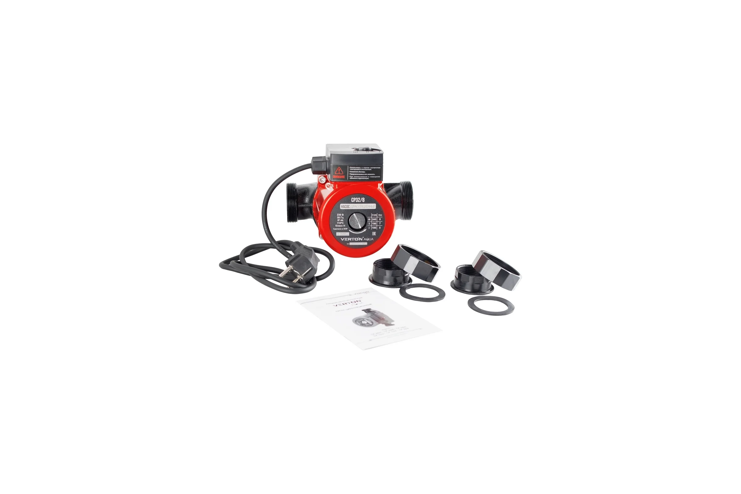 Циркуляционный насос VERTON aqua cp32/8 (245-190-100 вт, q max 180-90-50 л, h max 8-7-5, l180 мм, подключение 59 мм) 01.13296.13886