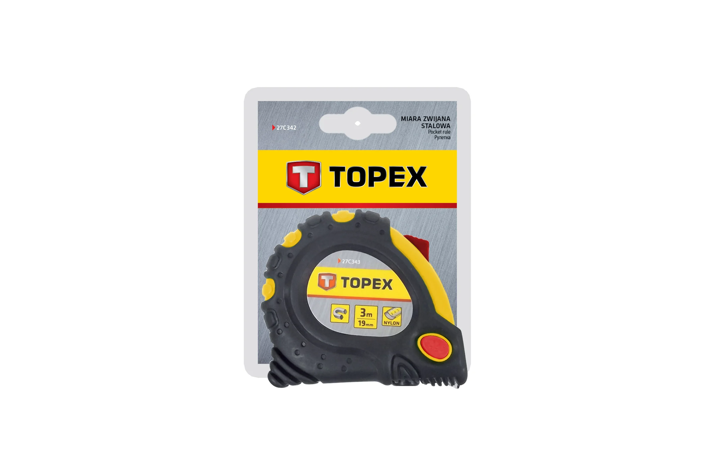 Рулетка TOPEX стальная лента 2 м x 16 мм магнит 2 кнопки паузы 27C342