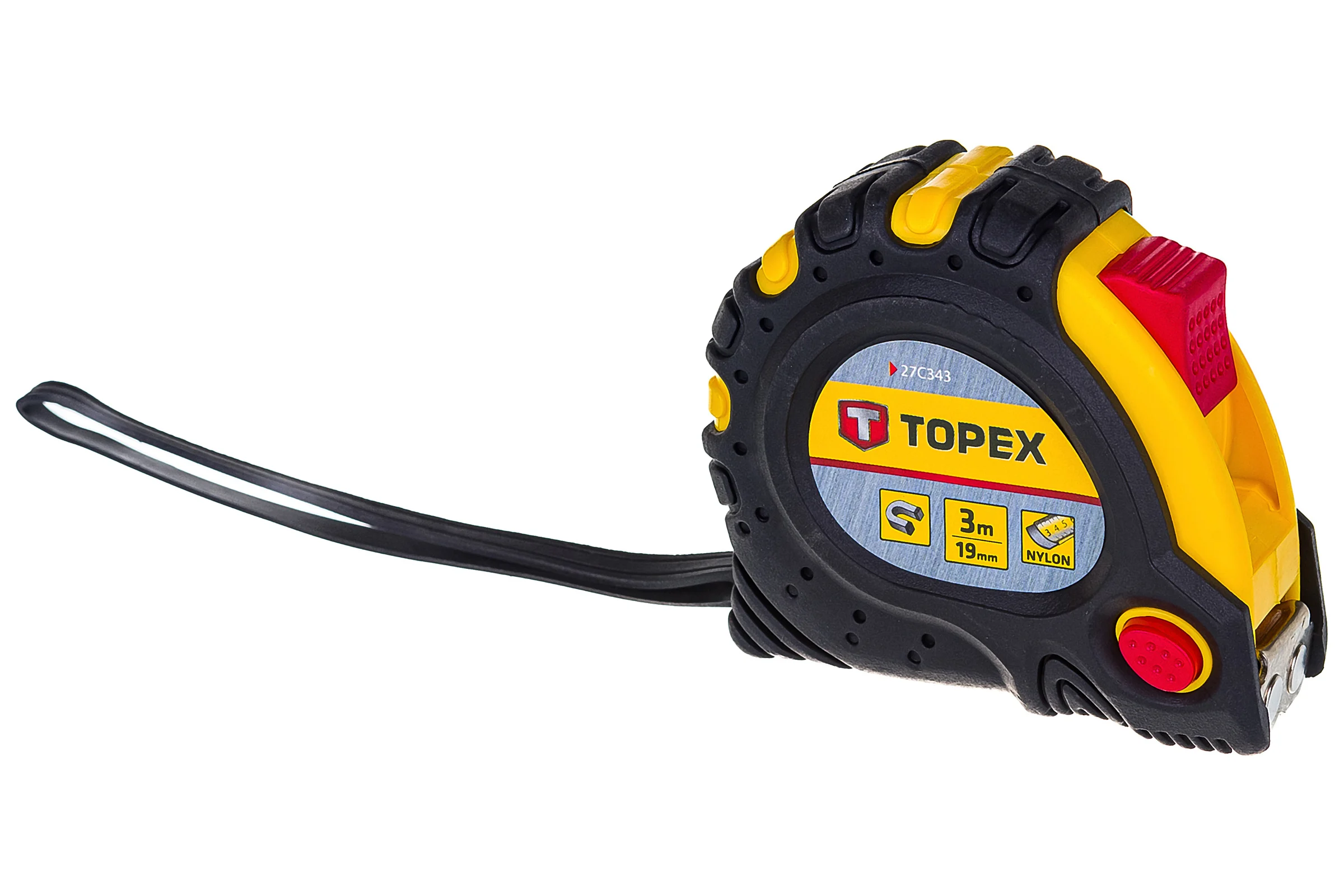Рулетка TOPEX стальная лента 3 м x 19 мм магнит 2 кнопки паузы 27C343