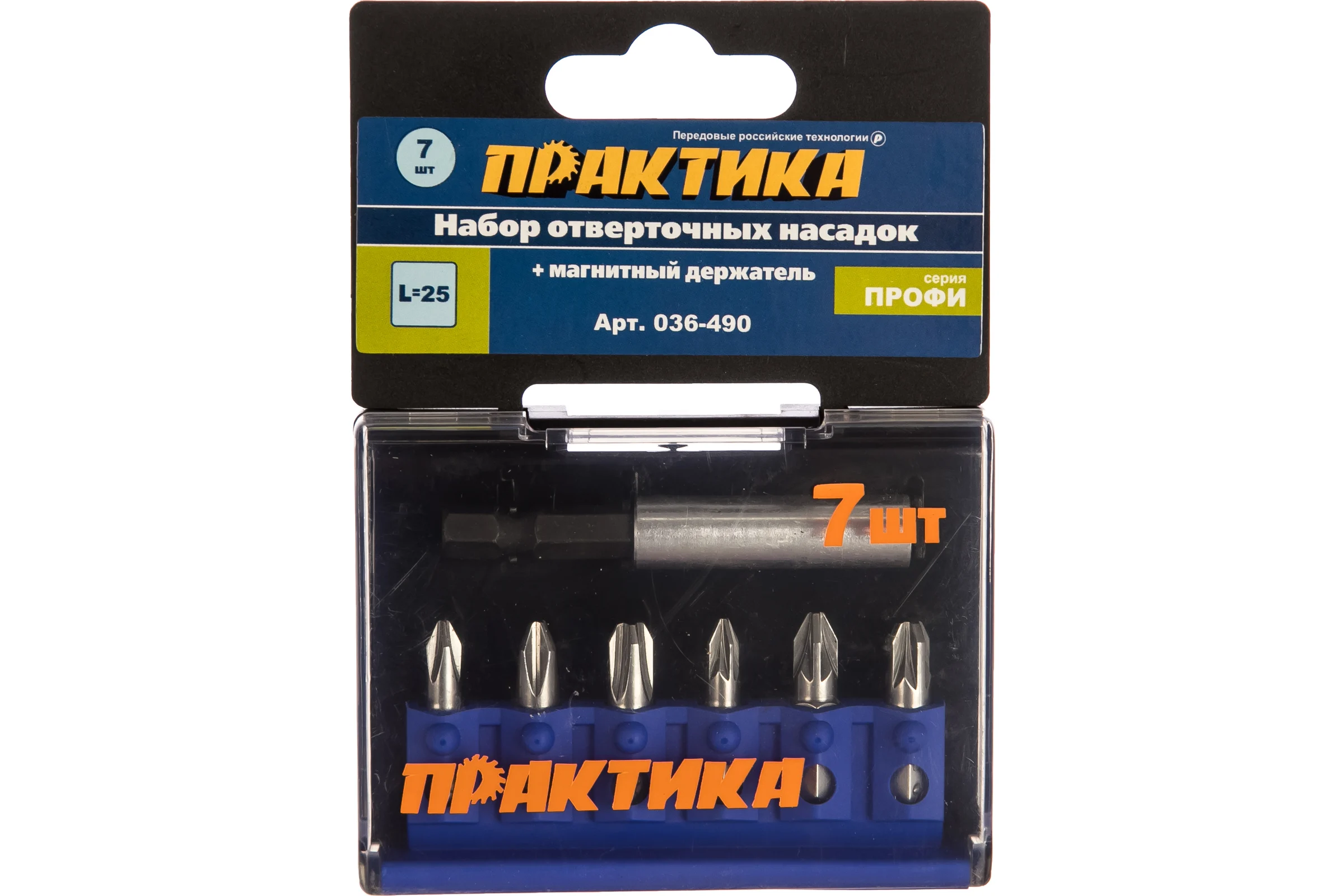 Набор бит (7 шт; PH; PZ; 25 мм + магнитный держатель) ПРАКТИКА 036-490