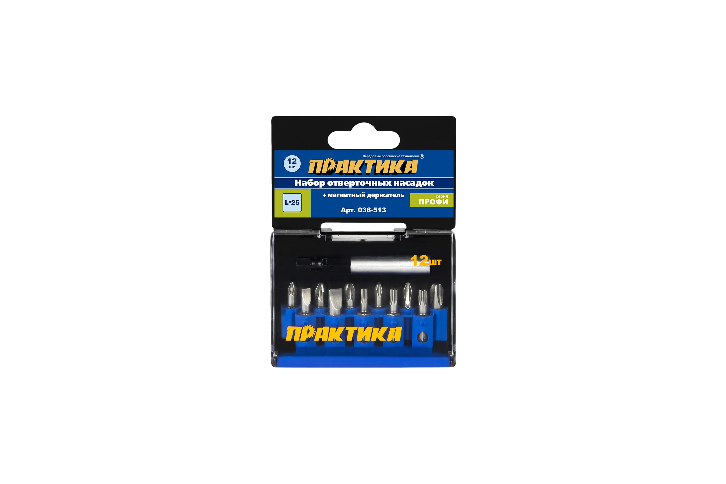 Набор бит (12 шт; PH; PZ; SL; Torx; 25 мм + магнитный держатель) ПРАКТИКА 036-513