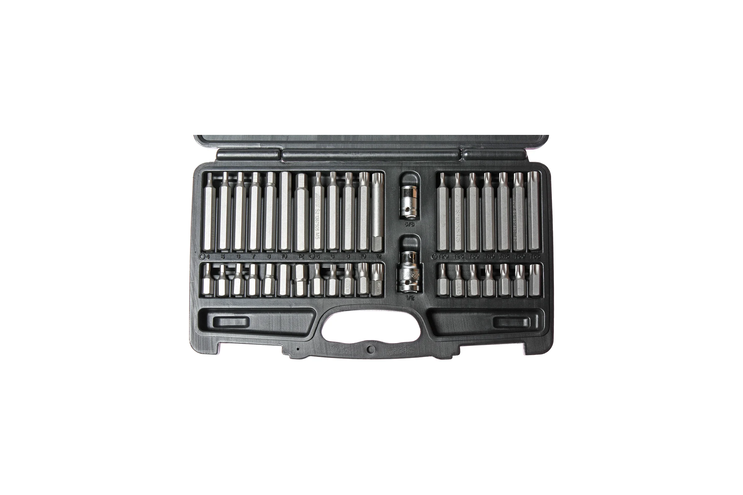Набор бит TORX, HEX, SPLINE JTC с адаптерами 3/8 1/2 в кейсе 40 предметов /1/10- -3965 693163