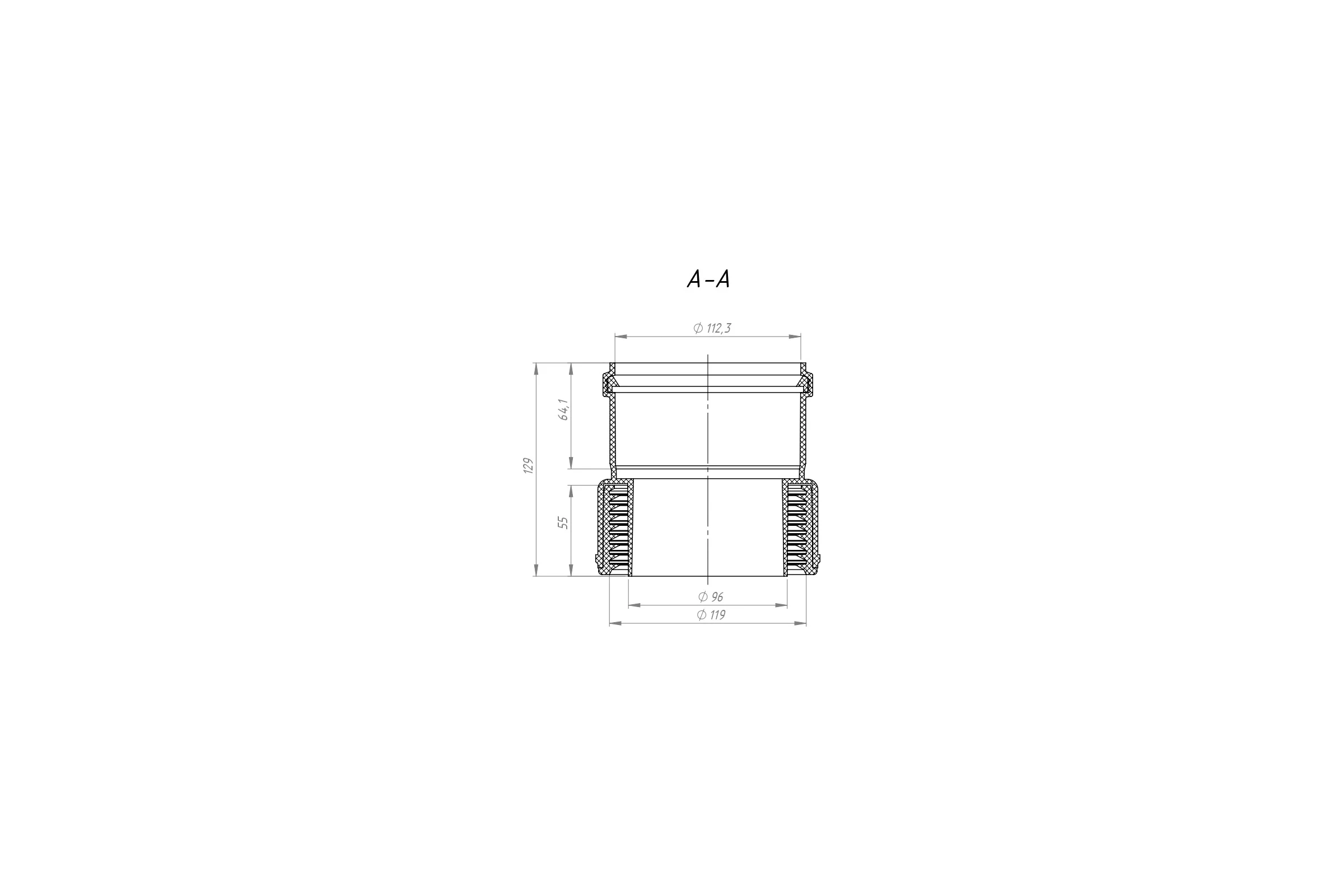Переходная муфта с ПВХ/ПП на чугун/сталь Fachmann D110/100 с манжетой, для внутренней канализации 01.076