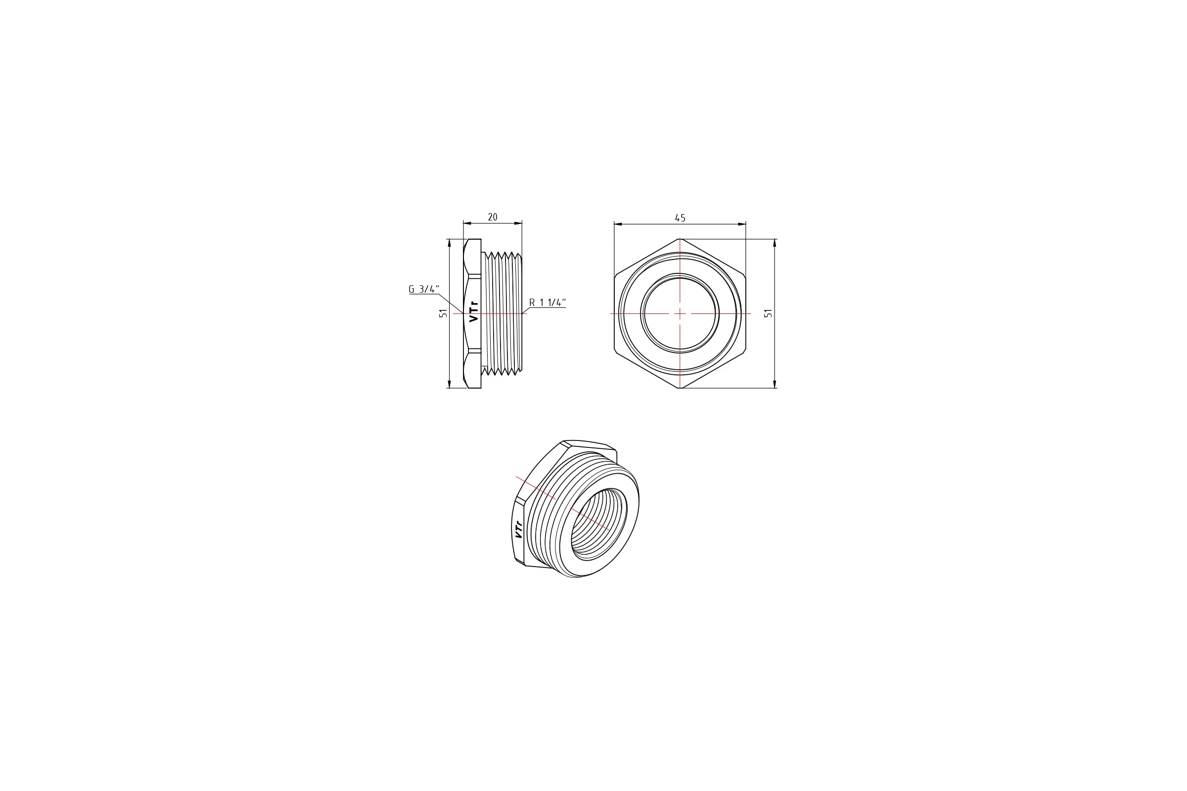 Футорка Valtec наружная-внутренняя резьба 1 1/4"x3/4" VTr.581.N.0705