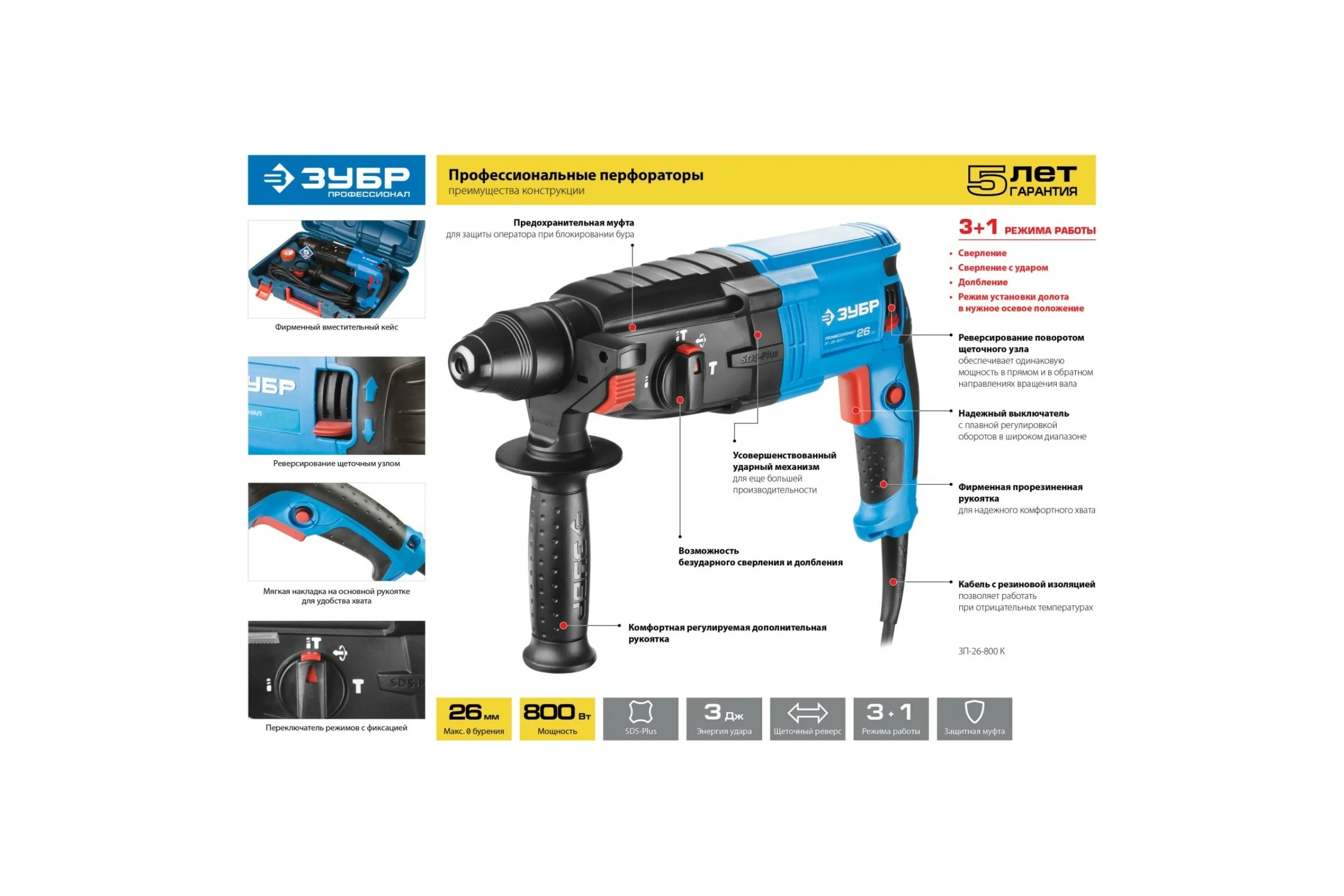 Перфоратор ЗУБР Профессионал SDS-plus ЗП-22-650 К