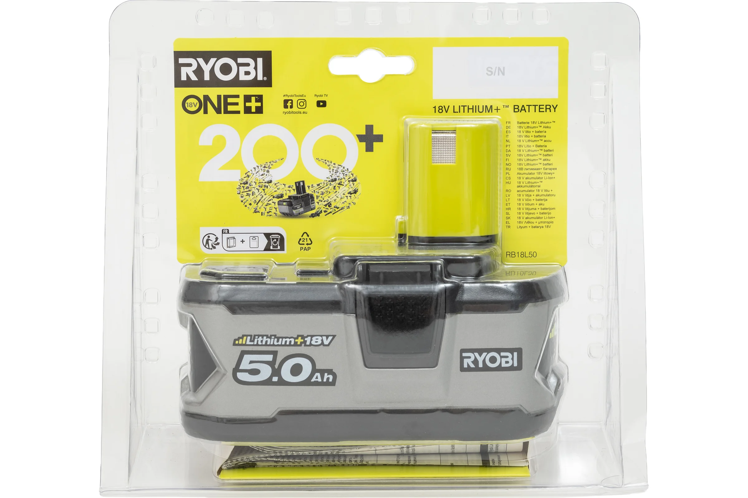 Аккумулятор Ryobi ONE+ RB18L50 5133002433 (18 В; 5 А*ч; Li-Ion)
