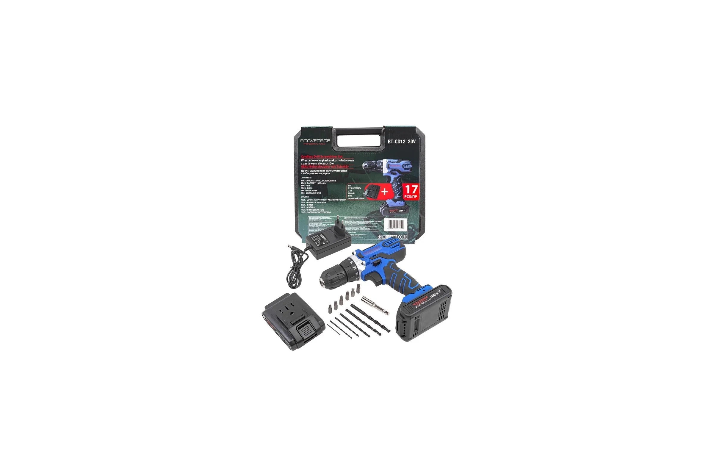 Шуруповерт Rockforce 20V: аккумул. 20V, 1.3Ah патрон 1-10мм RF-BT-CD12 20V(52594)