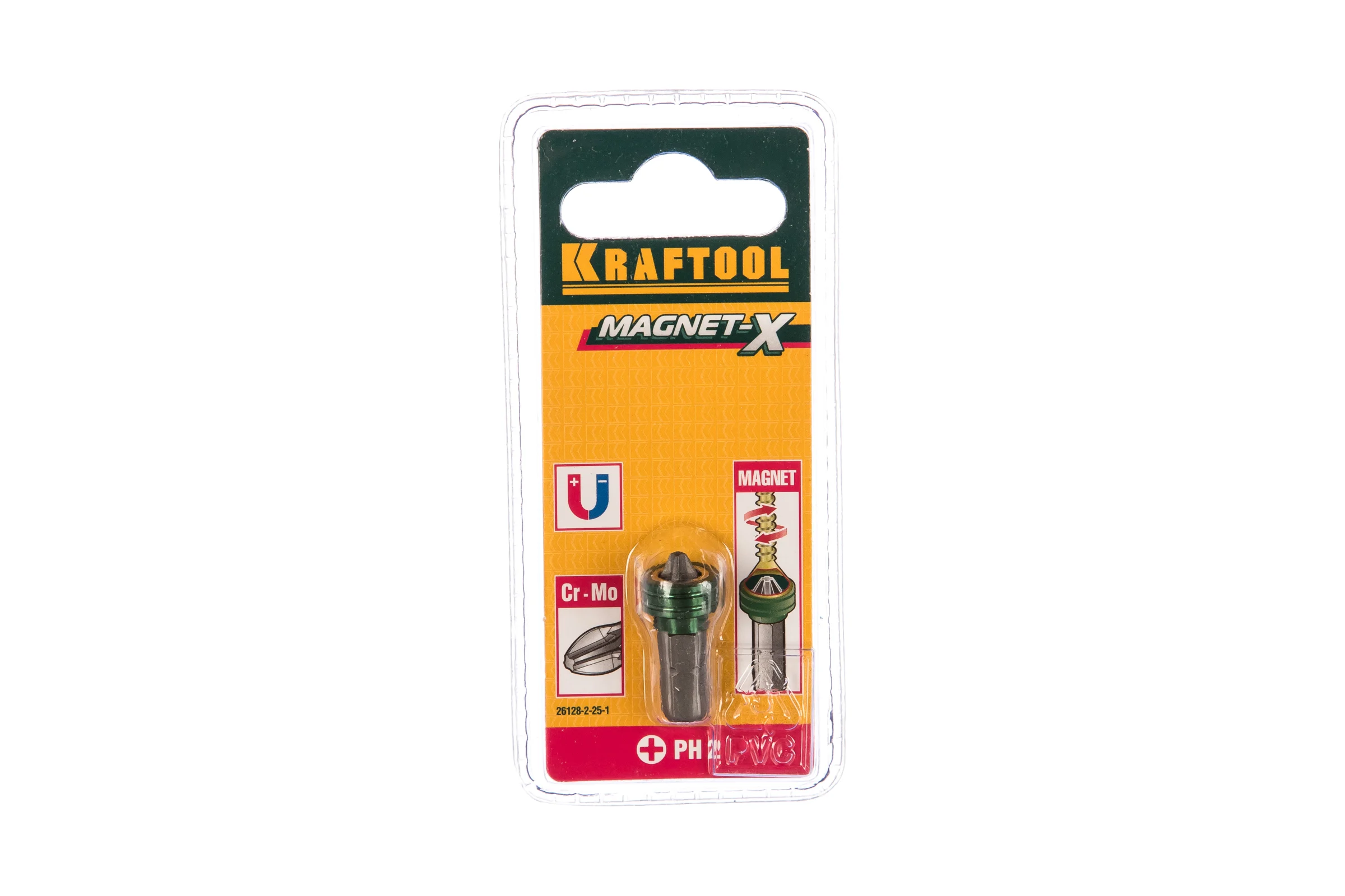 Бита "ЕХPERT", с магнитным держателем-ограничителем, тип хвостовика C 1/4", PH2, 25 мм, 1 шт. в блистере Kraftool 26128-2-25-1