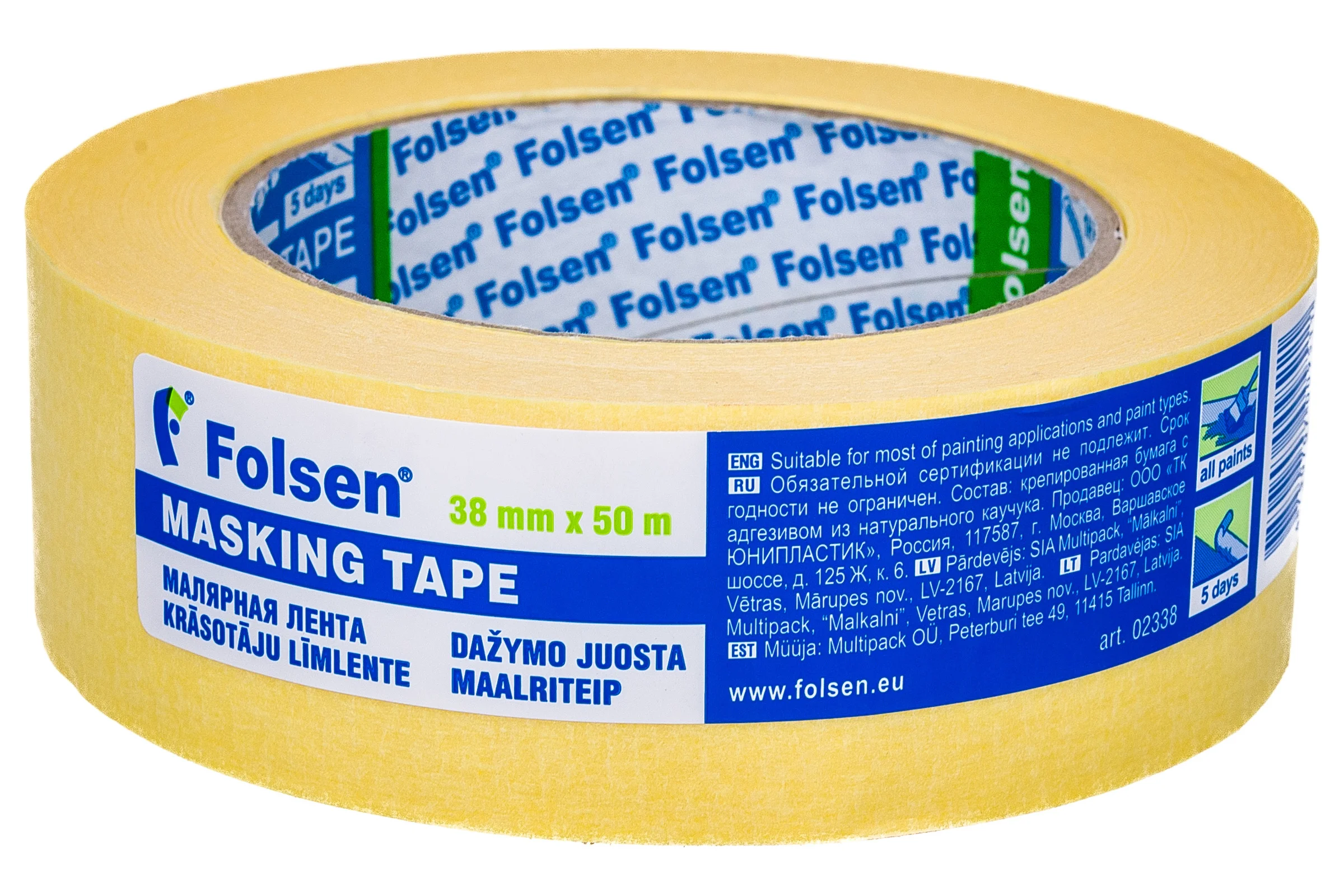 Малярная лента Folsen желтая 60oC 38ммx50м 02338