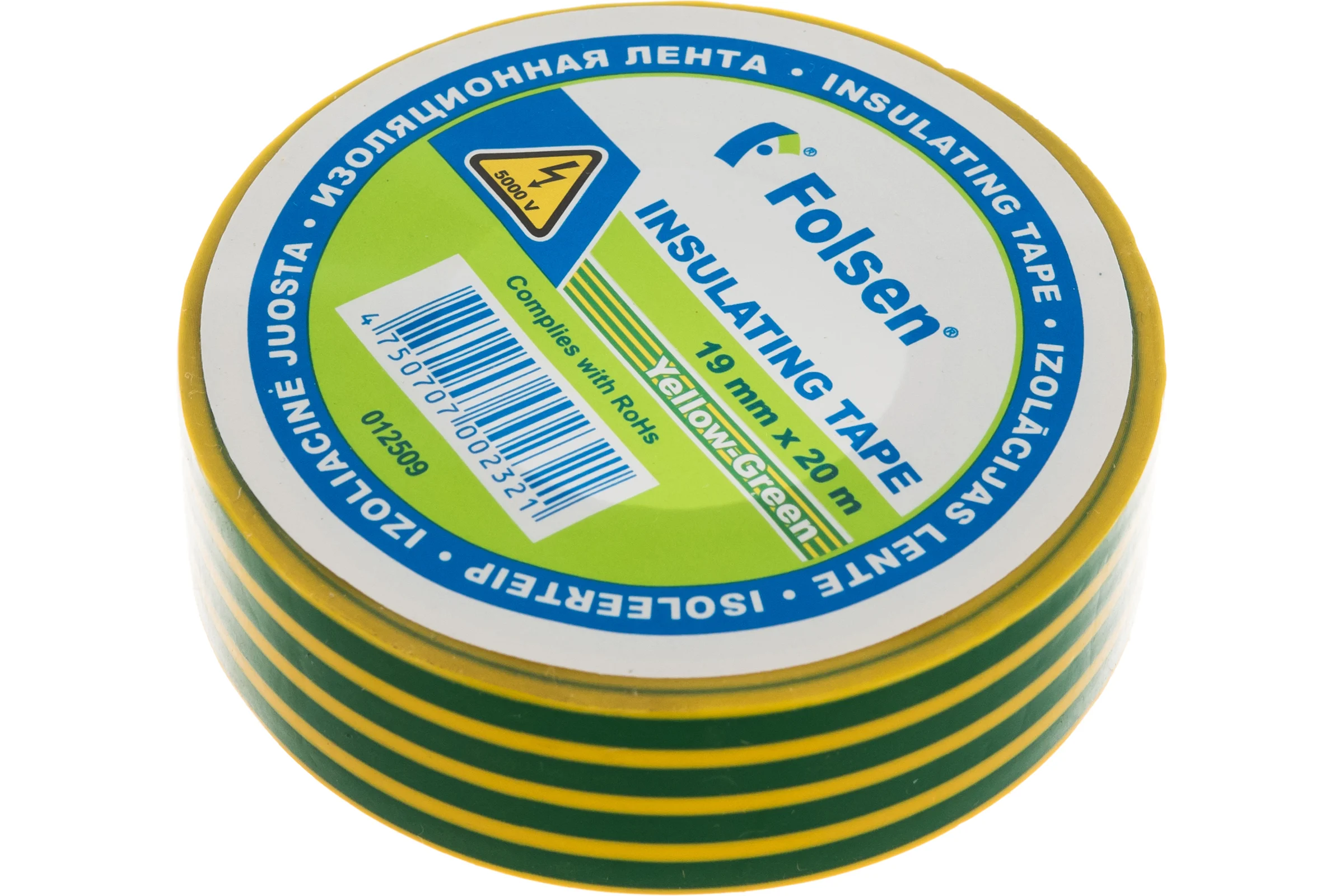 Изоляционная лента Folsen 19ммx20м желто-зеленая 012509