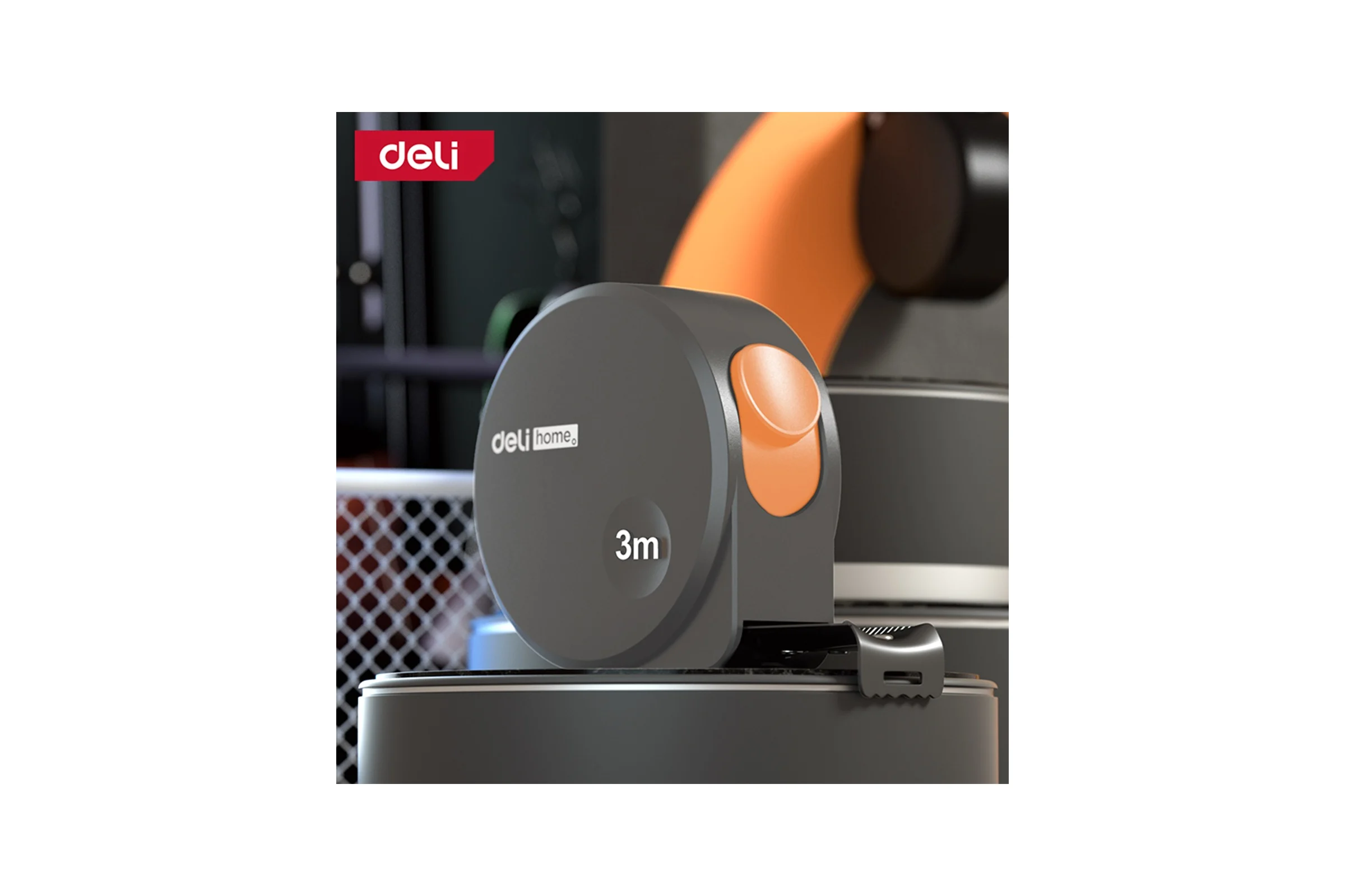 Рулетка DELI home series gray ht8316c 3мх16мм, эксклюзивный дизайн, корпус из софттач пластика, противоскользящая резиновая вставка, подарочная упаковка 112896