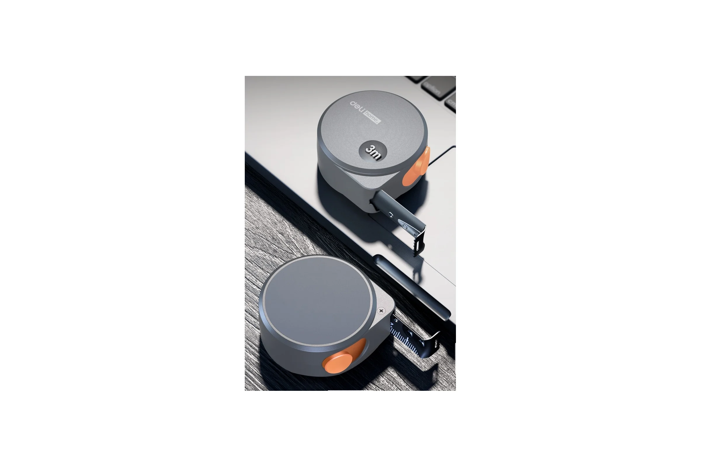 Рулетка DELI home series gray ht8316c 3мх16мм, эксклюзивный дизайн, корпус из софттач пластика, противоскользящая резиновая вставка, подарочная упаковка 112896