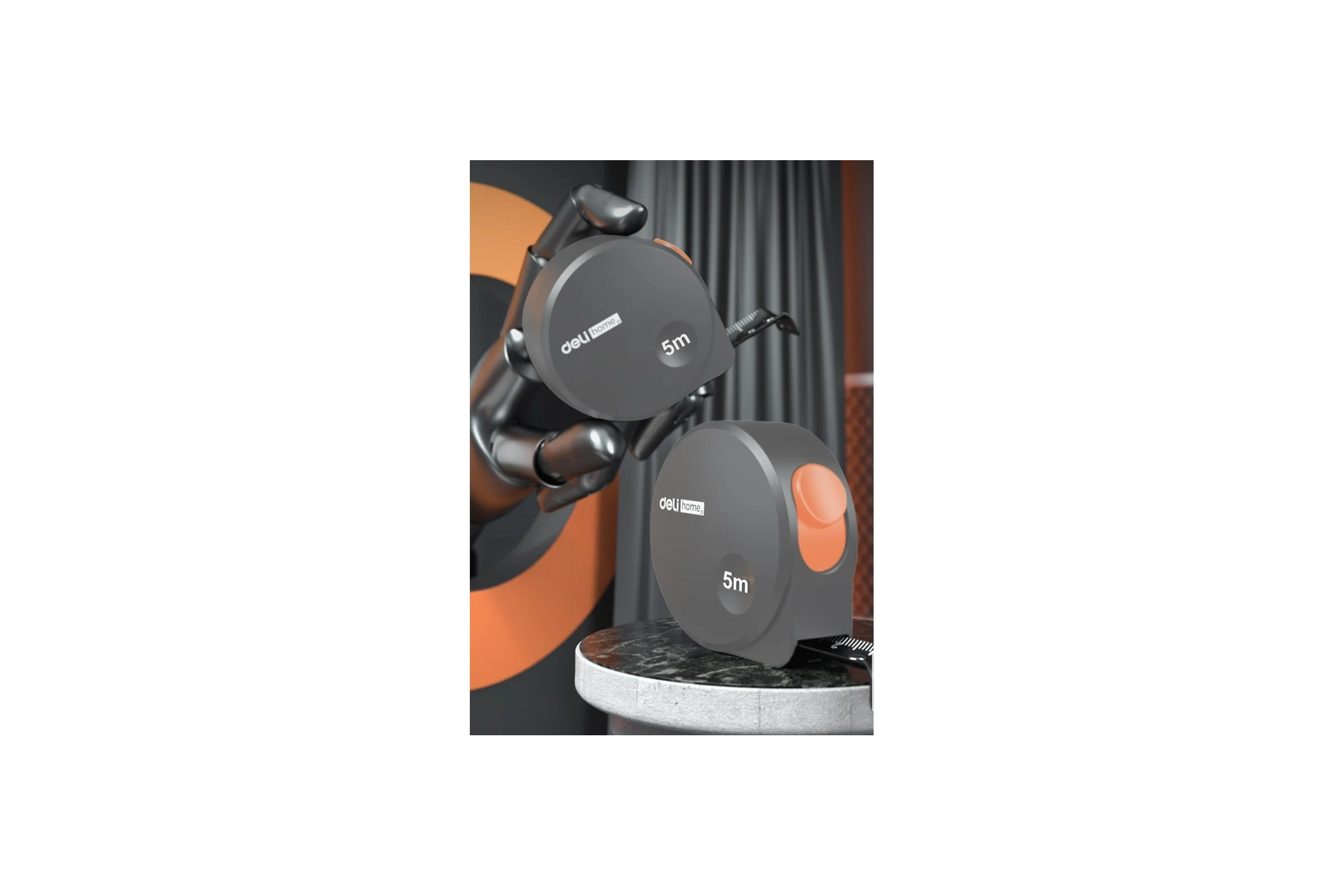 Рулетка DELI home series gray ht8519c 5мх19мм, эксклюзивный дизайн, корпус из софттач пластика, противоскользящая резиновая вставка, подарочная упаковка 112898