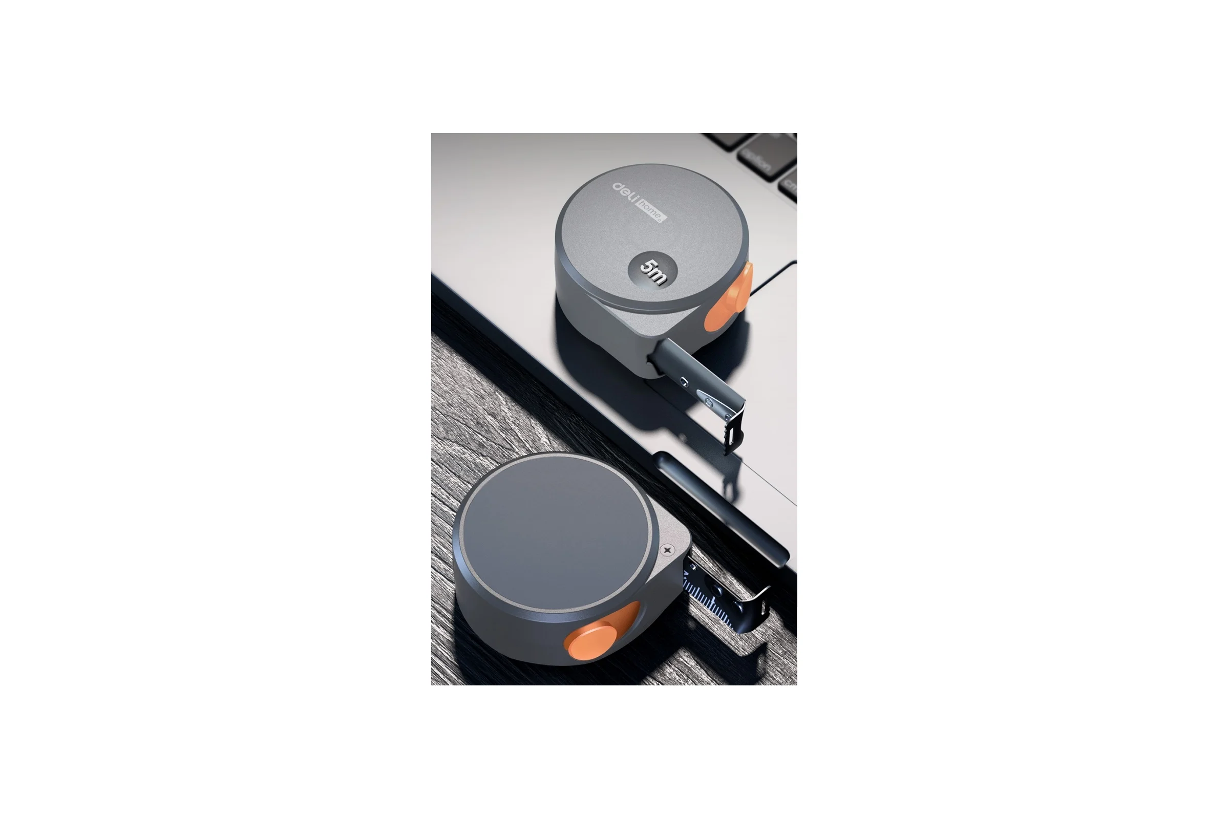 Рулетка DELI home series gray ht8519c 5мх19мм, эксклюзивный дизайн, корпус из софттач пластика, противоскользящая резиновая вставка, подарочная упаковка 112898
