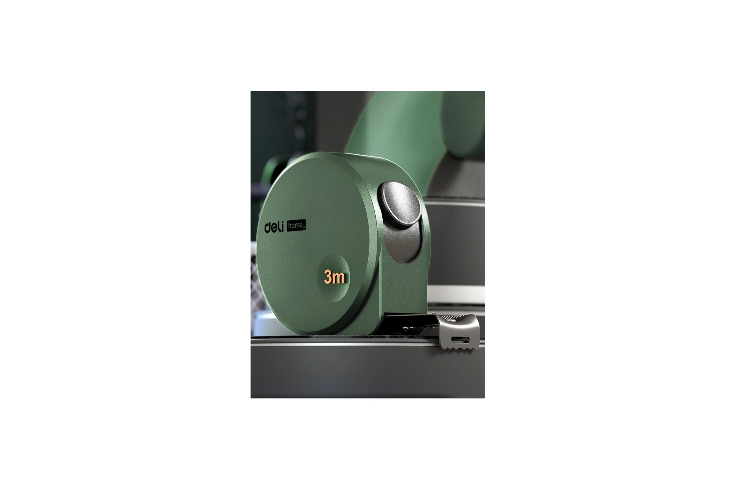 Рулетка DELI home series green ht8316l 3мх16мм, эксклюзивный дизайн, корпус из софттач пластика, противоскользящая резиновая вставка, подарочная упаковка 112895