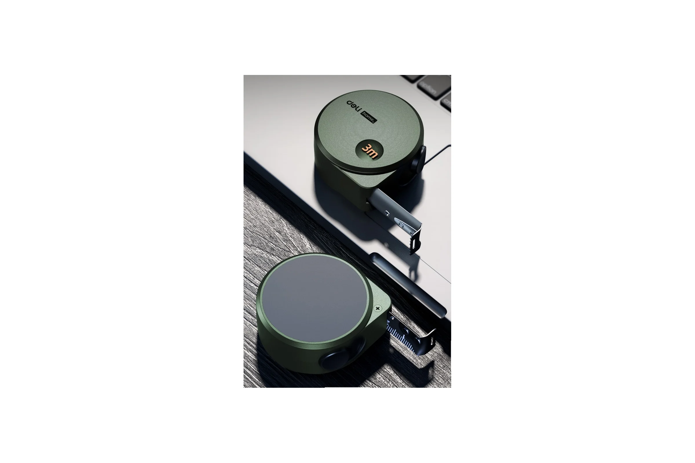 Рулетка DELI home series green ht8316l 3мх16мм, эксклюзивный дизайн, корпус из софттач пластика, противоскользящая резиновая вставка, подарочная упаковка 112895