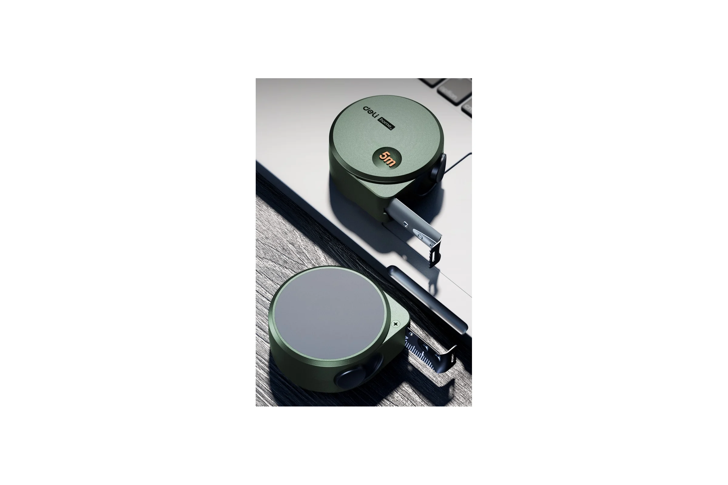 Рулетка DELI home series green ht8519l 5мх19мм, эксклюзивный дизайн, корпус из софттач пластика, противоскользящая резиновая вставка, подарочная упаковка 112897