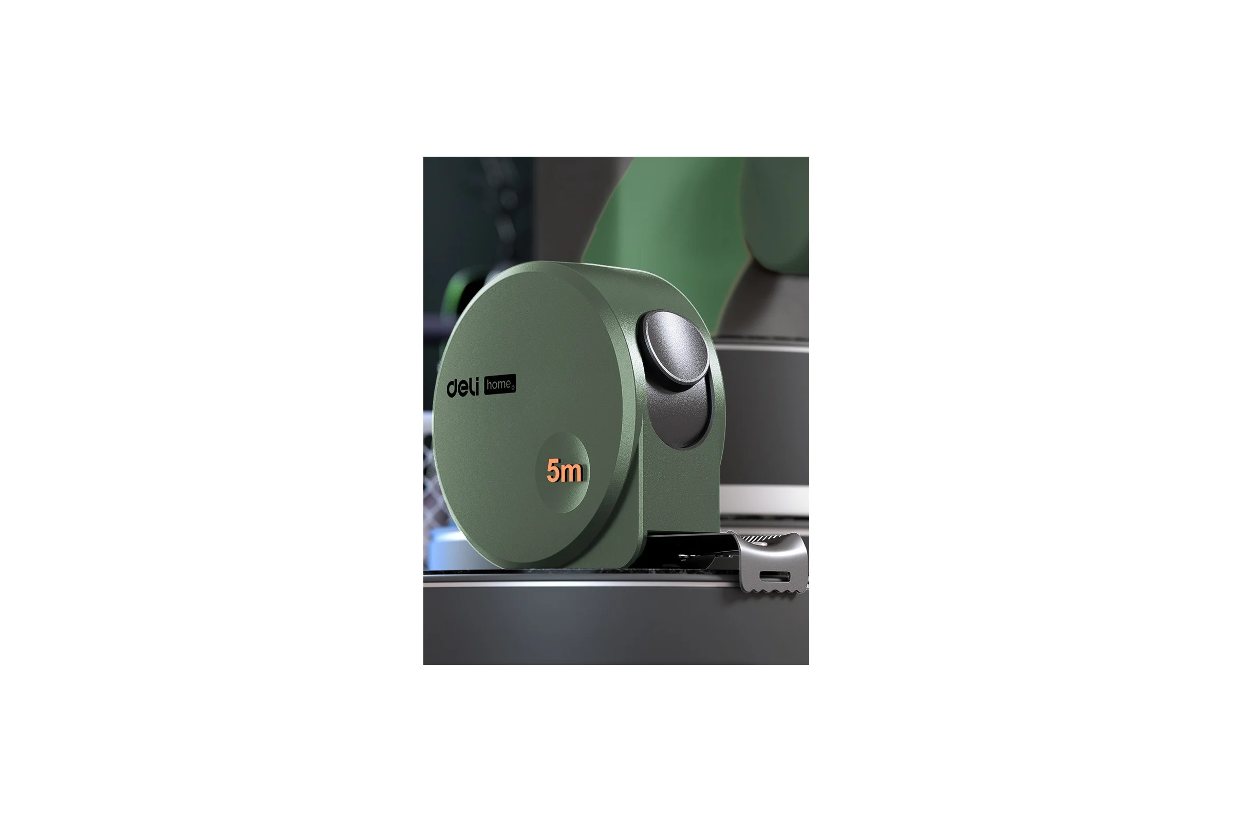 Рулетка DELI home series green ht8519l 5мх19мм, эксклюзивный дизайн, корпус из софттач пластика, противоскользящая резиновая вставка, подарочная упаковка 112897