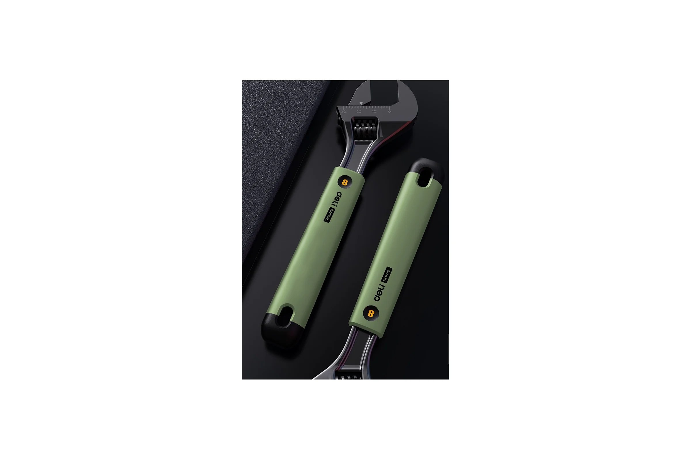 Разводной ключ DELI Home Series Green HT1508L 200 мм, Soft Touch рукоять, лазерная гравировка шкалы, эксклюзивный дизайн, подарочная упаковка 112880