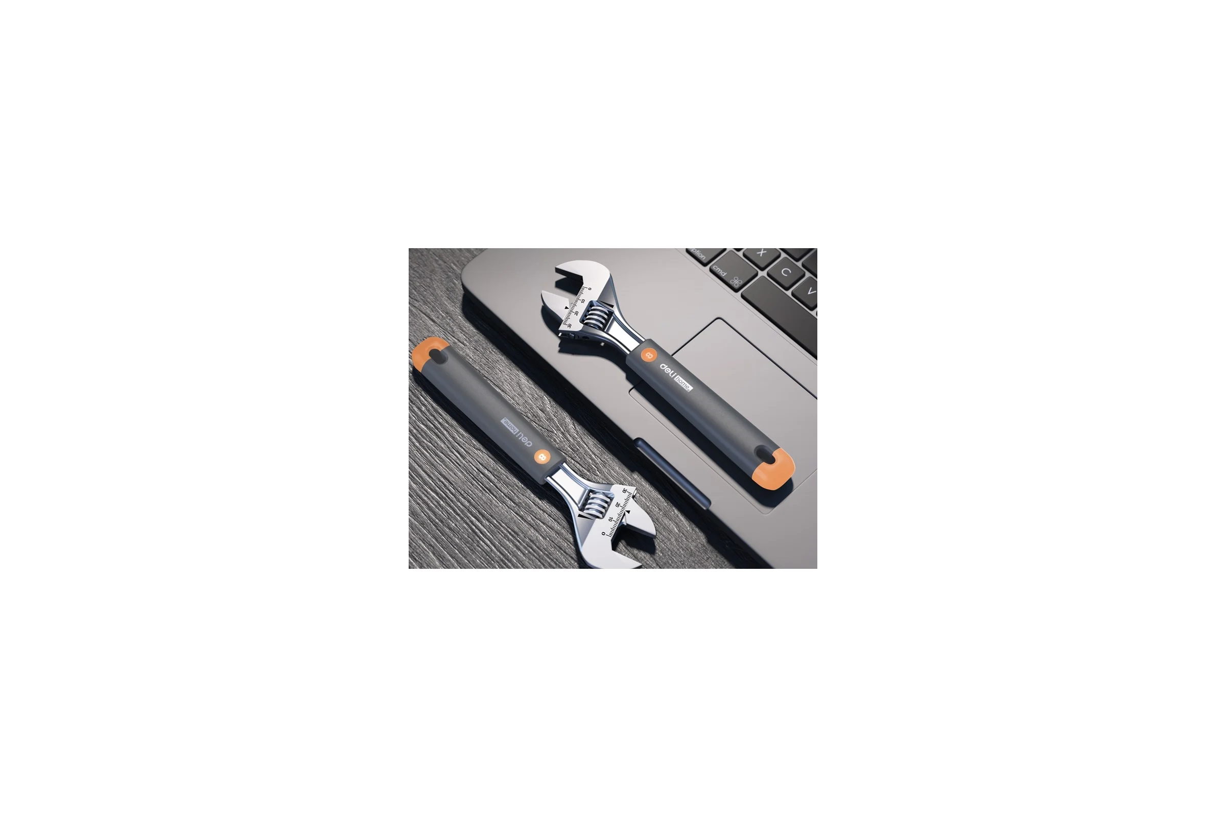 Разводной ключ DELI Home Series Gray HT1508c 200 мм, Soft Touch рукоять, лазерная гравировка шкалы, эксклюзивный дизайн, подарочная упаковка 112881