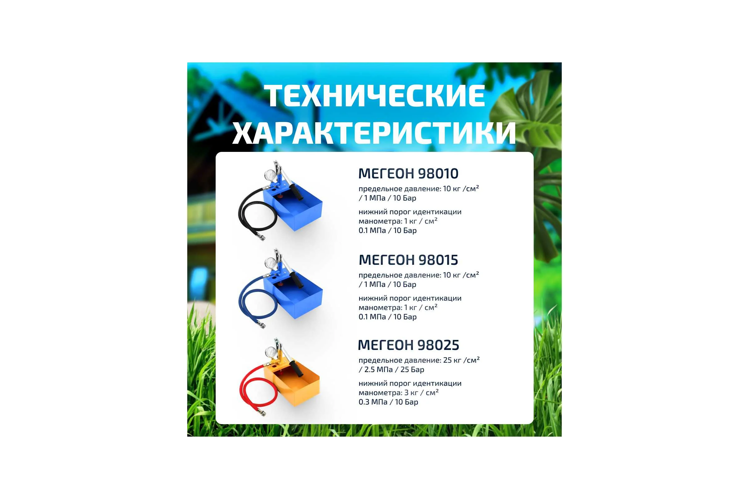 Опрессовщик 98025 25 бар 1.5 л/мин МЕГЕОН 00000003949