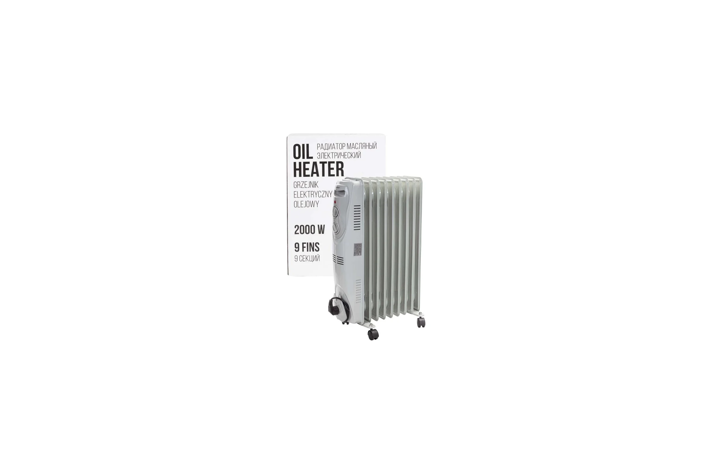 Радиатор масляный электрический Forcekraft (220-240v,50/60гц,2000вт,9 секций 15x58см,3 режима нагрева,защ. от перегрева,40.5x24x62.5см) FK-YL-B08-9(52331)