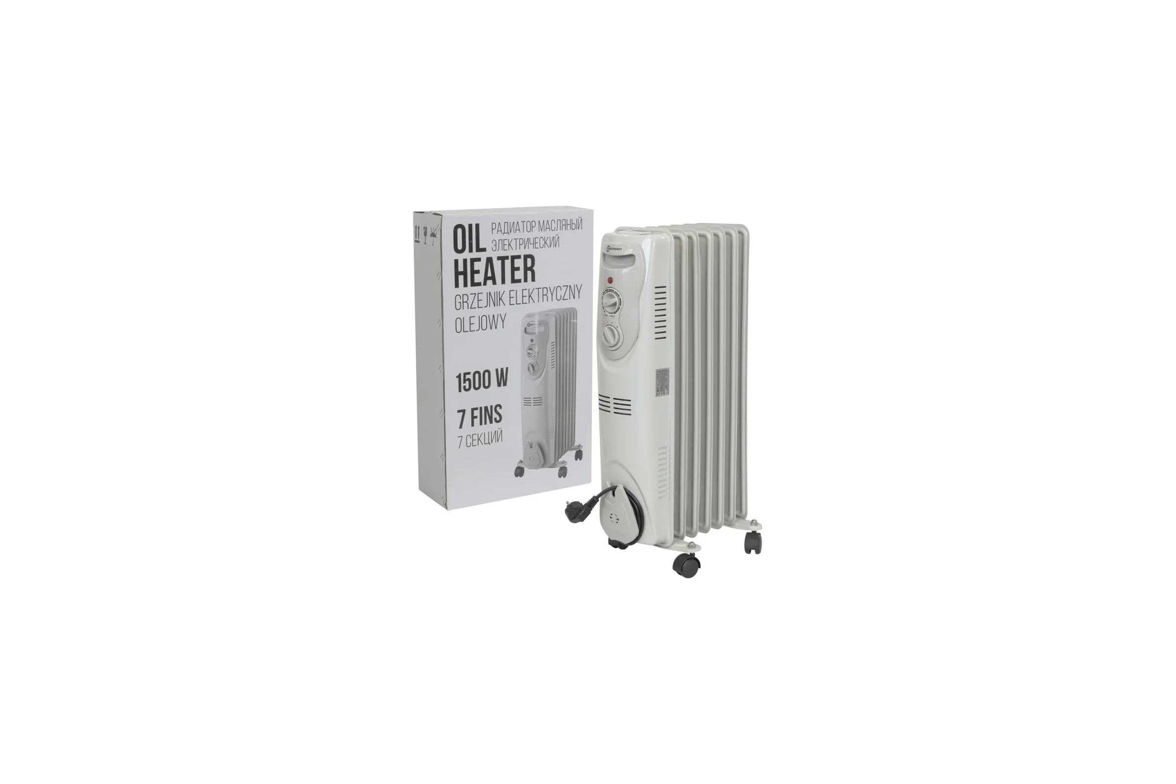 Радиатор масляный электрический Forcekraft (220-240v,50/60гц,1500вт,7 секций 15x58см,3 режима нагрева,защ. от перегрева,33x24x62.5см) fk-yl-b08-7 52330 FK-YL-B08-7(52330)