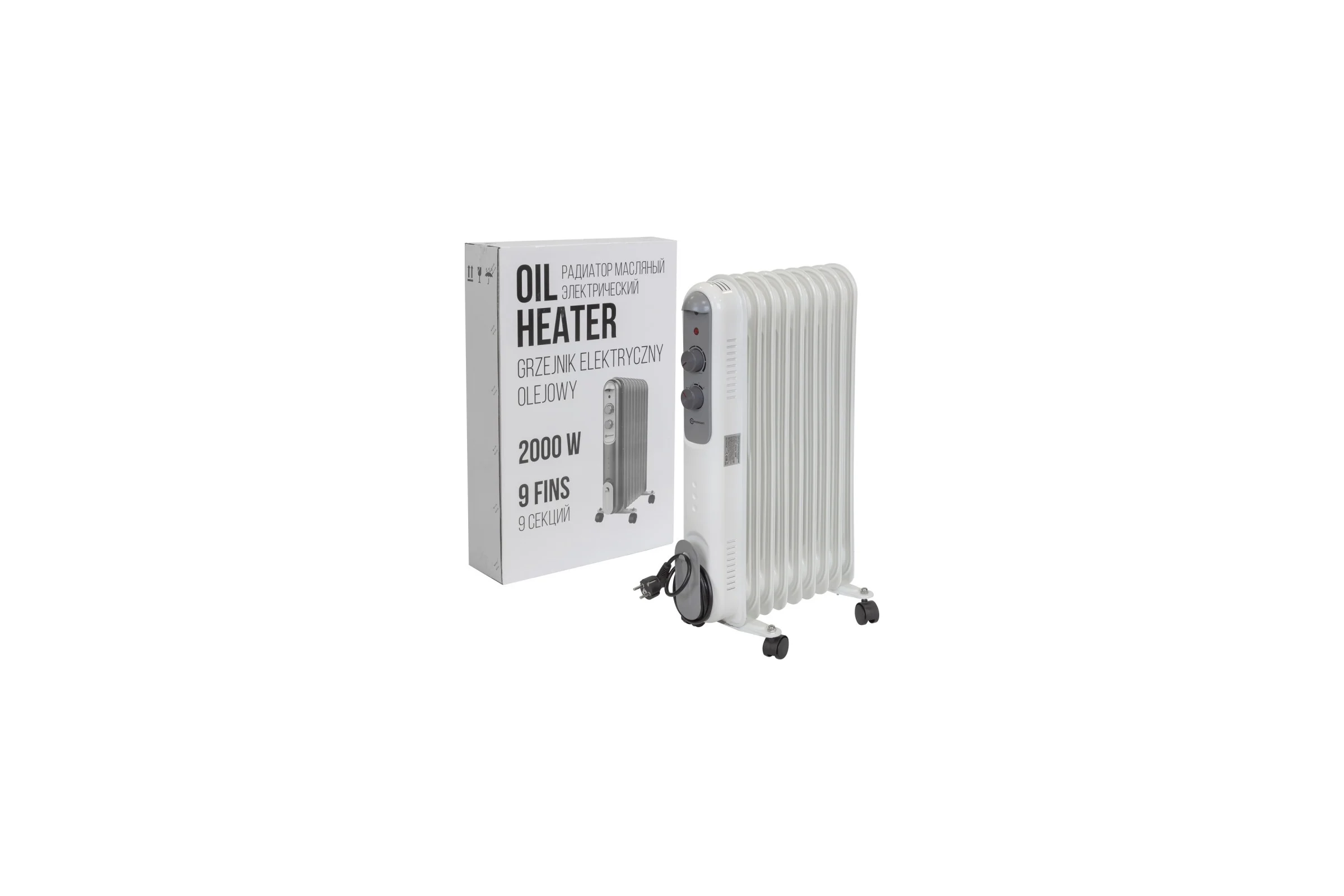 Масляный электрический радиатор Forcekraft 220-240v, 50/60гц, 2000вт, 9 секций 11x58см, 3 режима нагрева,защ. от перегрева FK-YL-B14E-9(52334)