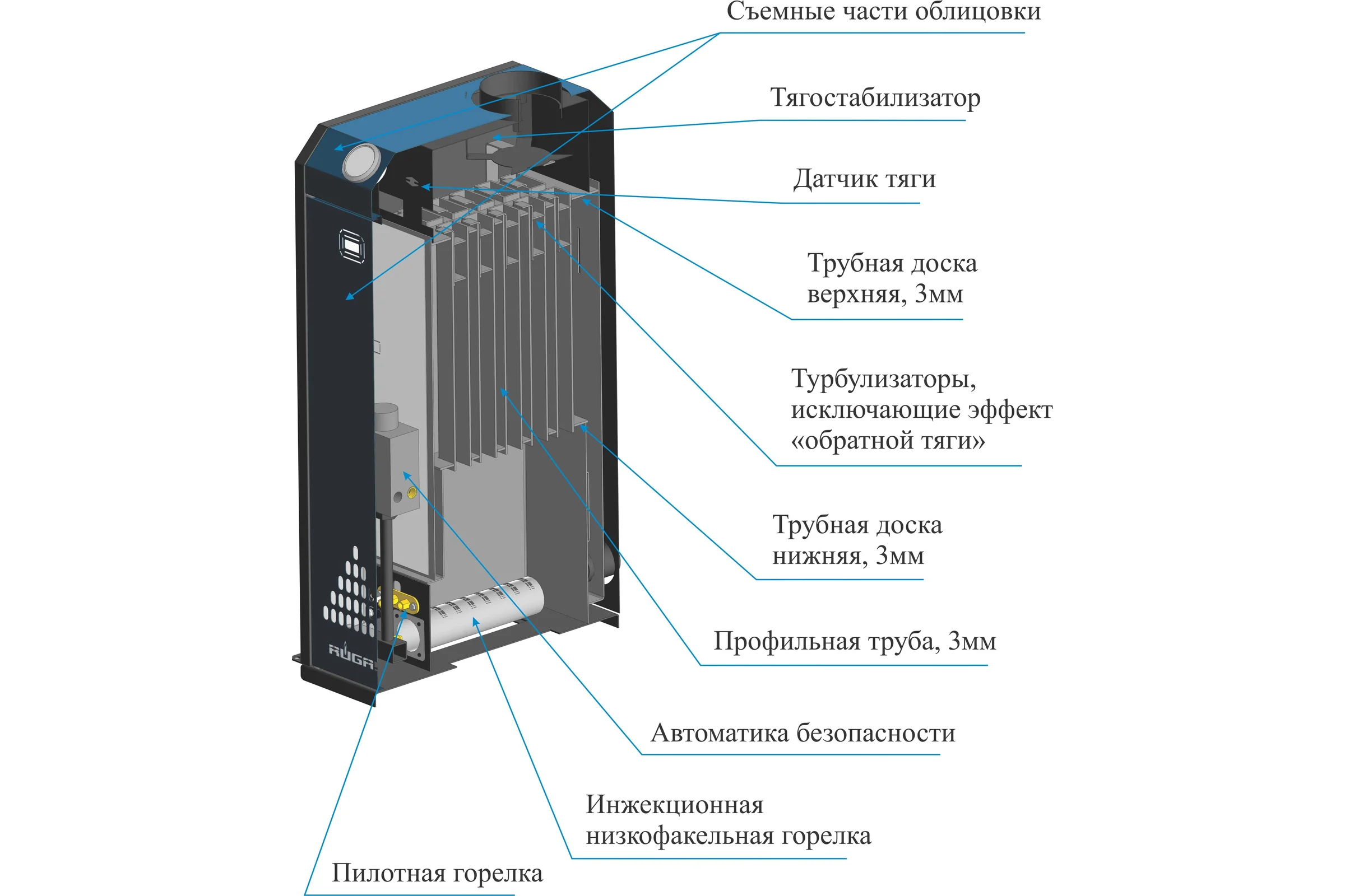 Котел стальной газовый RUGAS серии TOPAZ КСГ-12,5 с УГ-15 TGV-307 11403