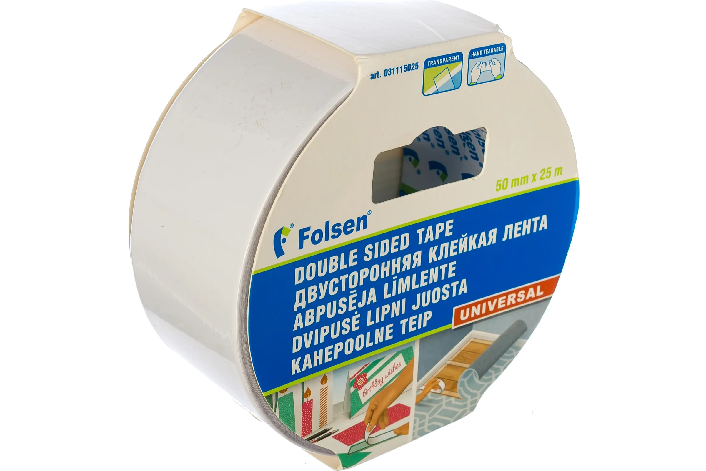 Универсальная двусторонняя лента Folsen 50мм х 25м PP 115мкм 031115025