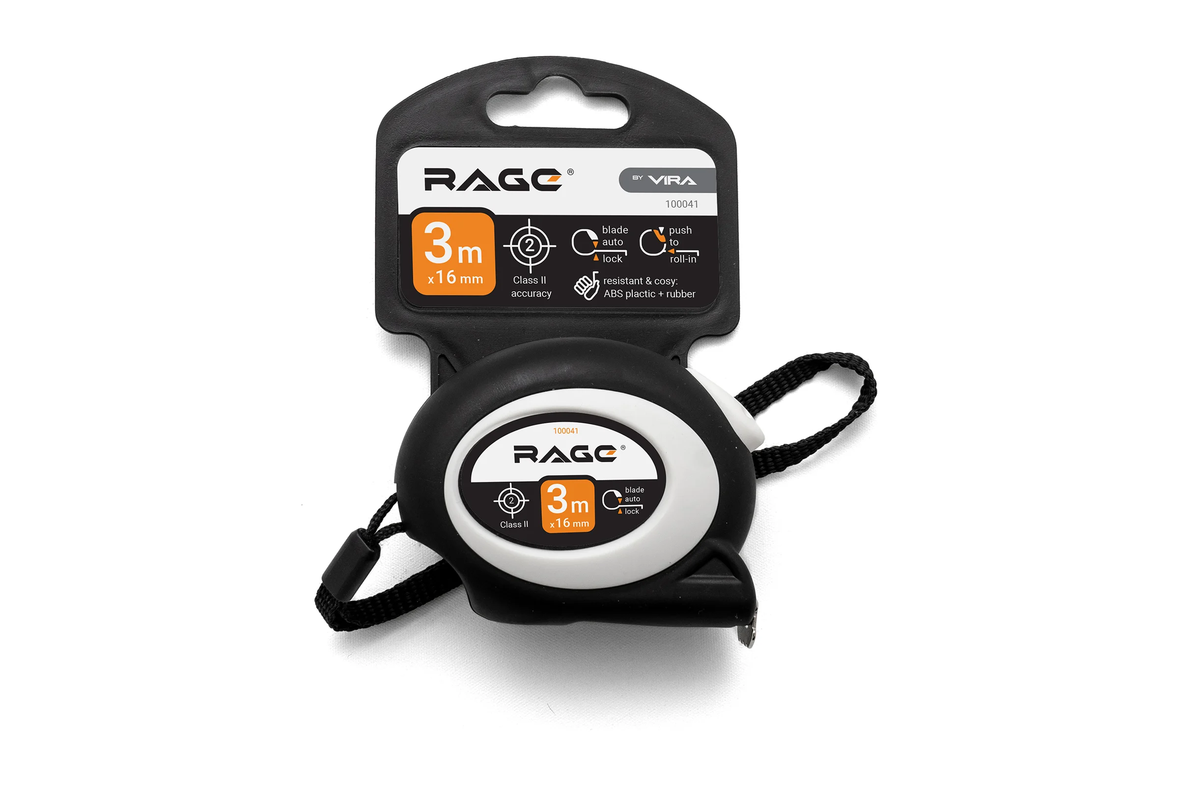 Рулетка RAGE by VIRA с прорезиненным покрытием Soft-Touch автостопор 3 м х 16 мм 100041
