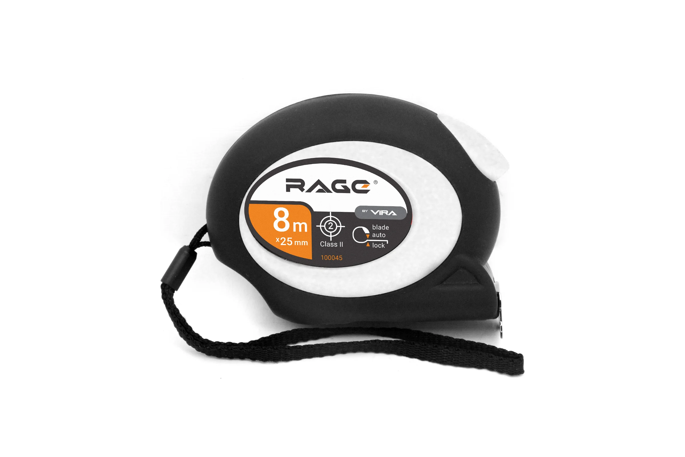 Рулетка RAGE by VIRA с прорезиненным покрытием Soft-Touch автостопом 8 м х 25 мм 100045