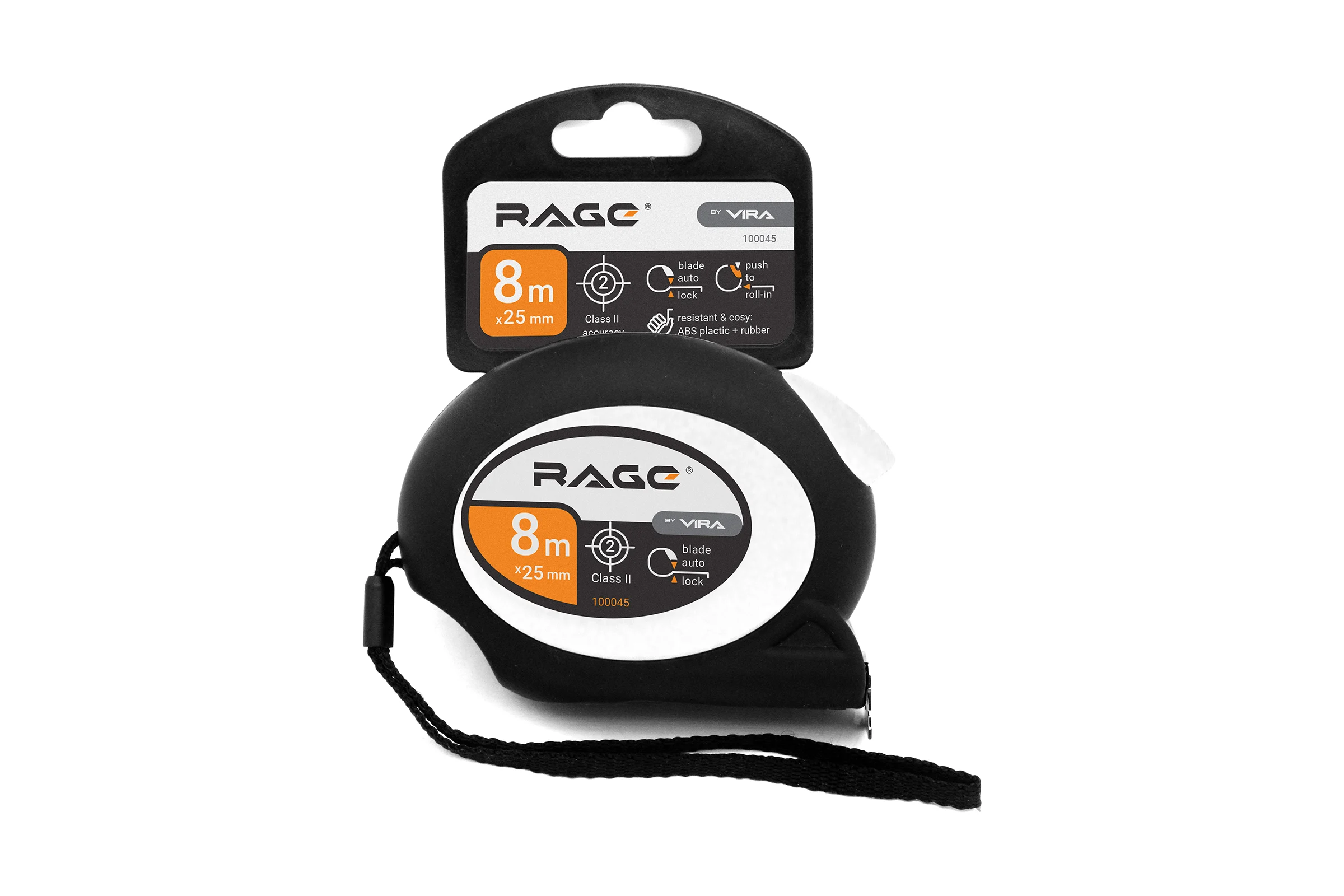 Рулетка RAGE by VIRA с прорезиненным покрытием Soft-Touch автостопом 8 м х 25 мм 100045