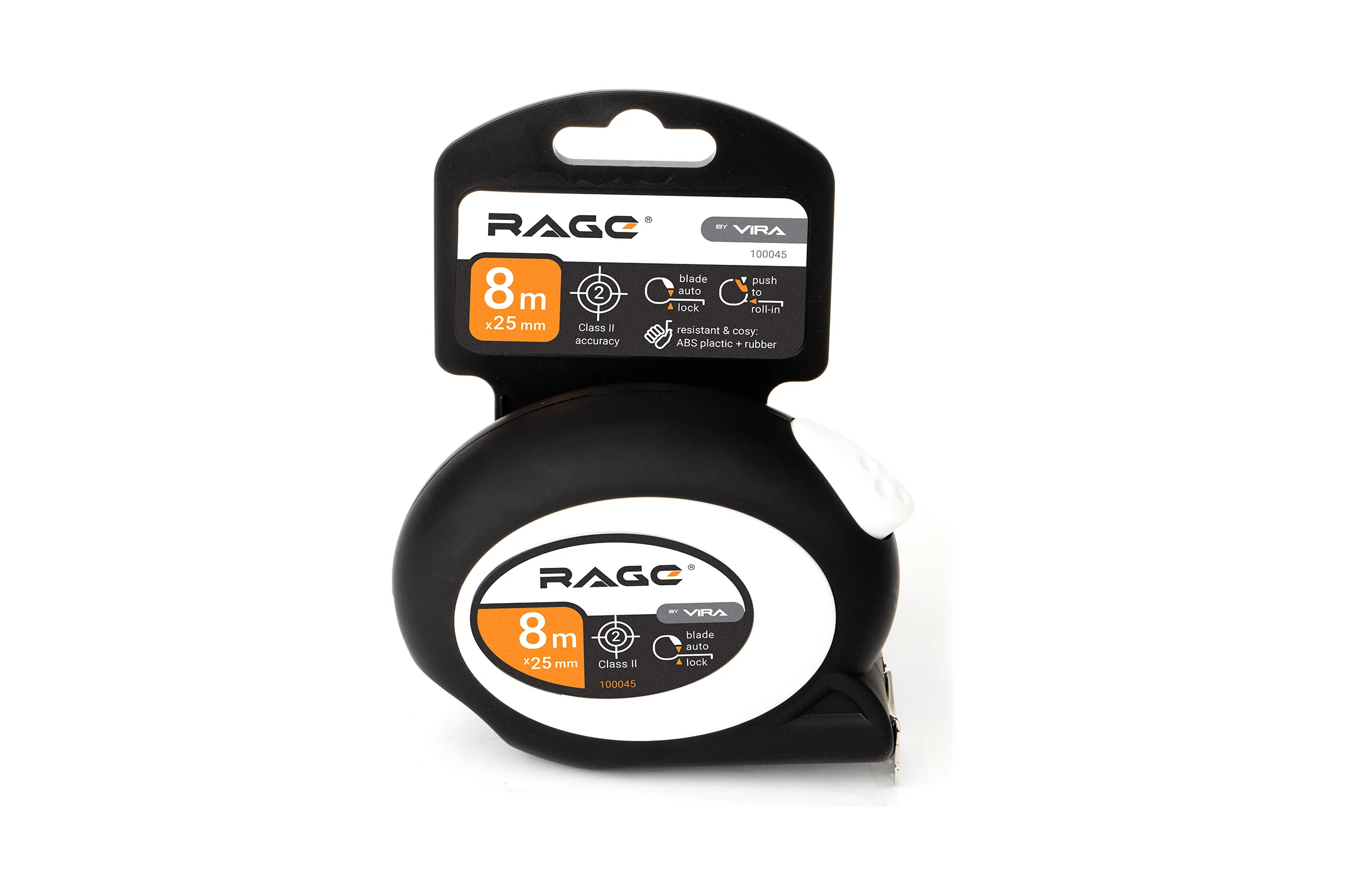 Рулетка RAGE by VIRA с прорезиненным покрытием Soft-Touch автостопом 8 м х 25 мм 100045
