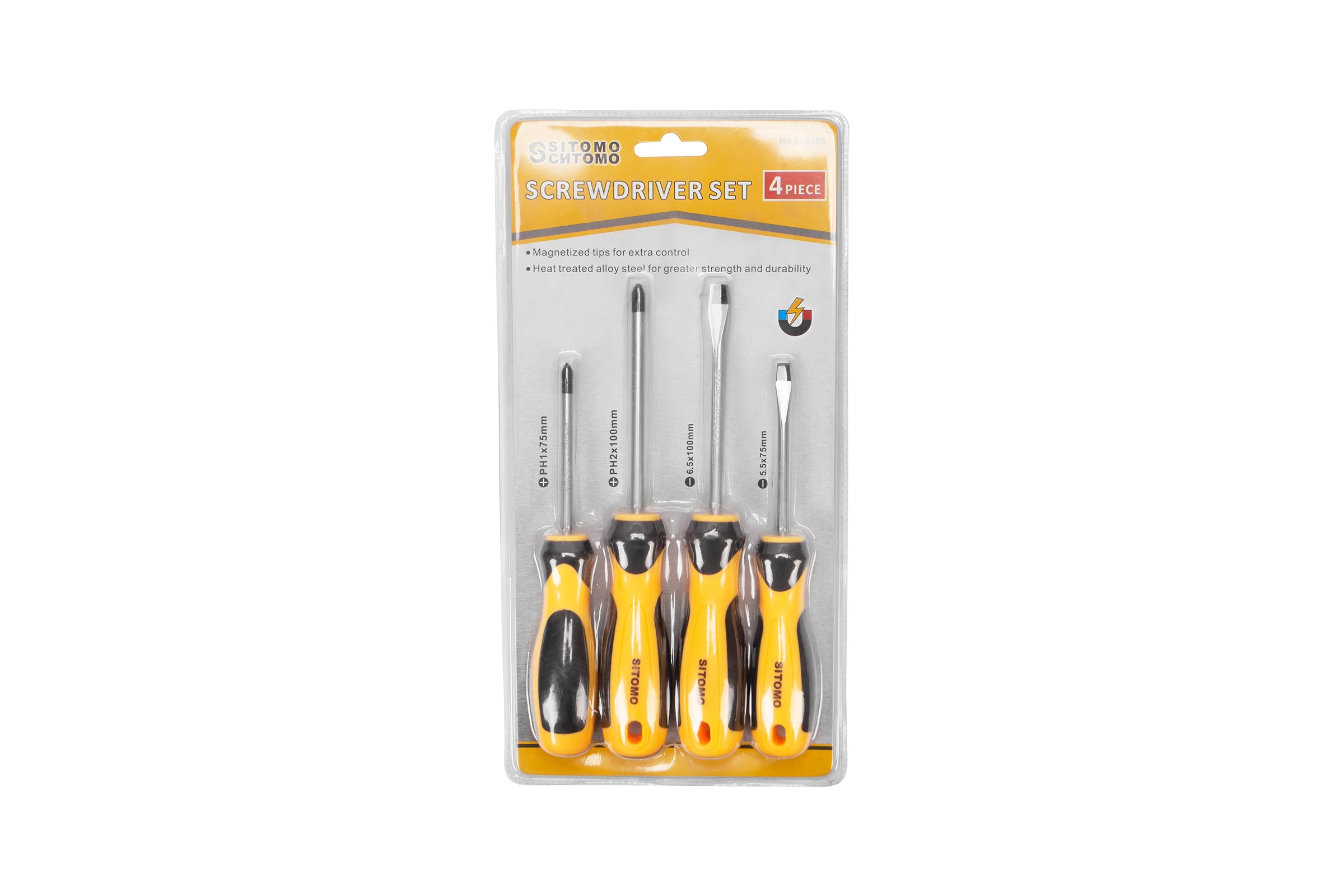 Набор отверток SITOMO SL5.5x75, SL6.5x100, PH1x75, PH2x100, CrV, 4шт. 856499