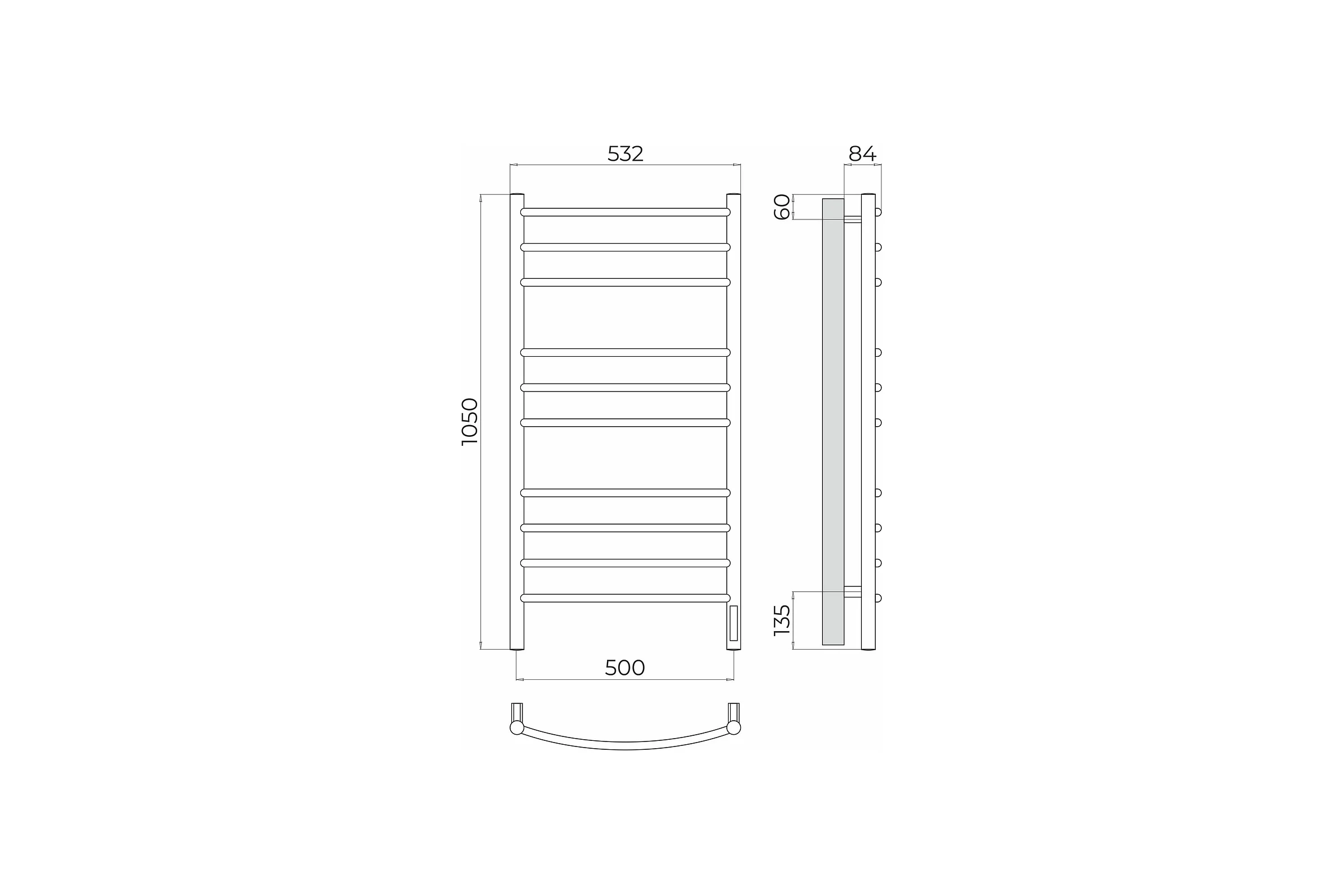 Полотенцесушитель электрический Классик П10 500x1050 (quick touch) Terminus 4670078544469