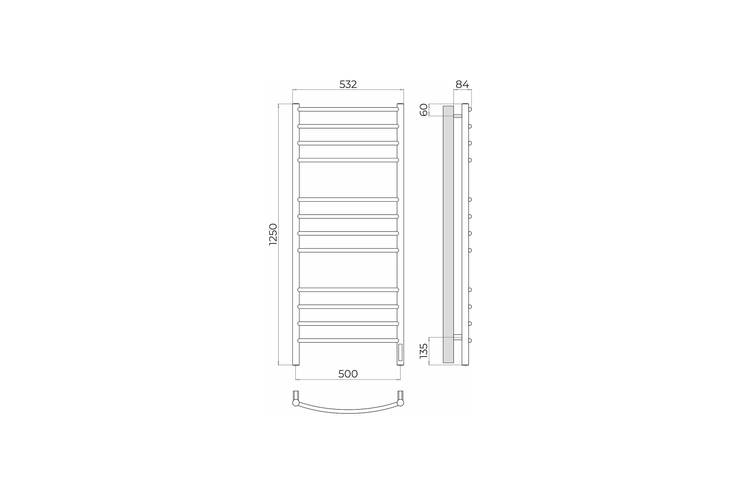 Полотенцесушитель электрический Классик П12 500x1250 (quick touch) Terminus 4670078544476