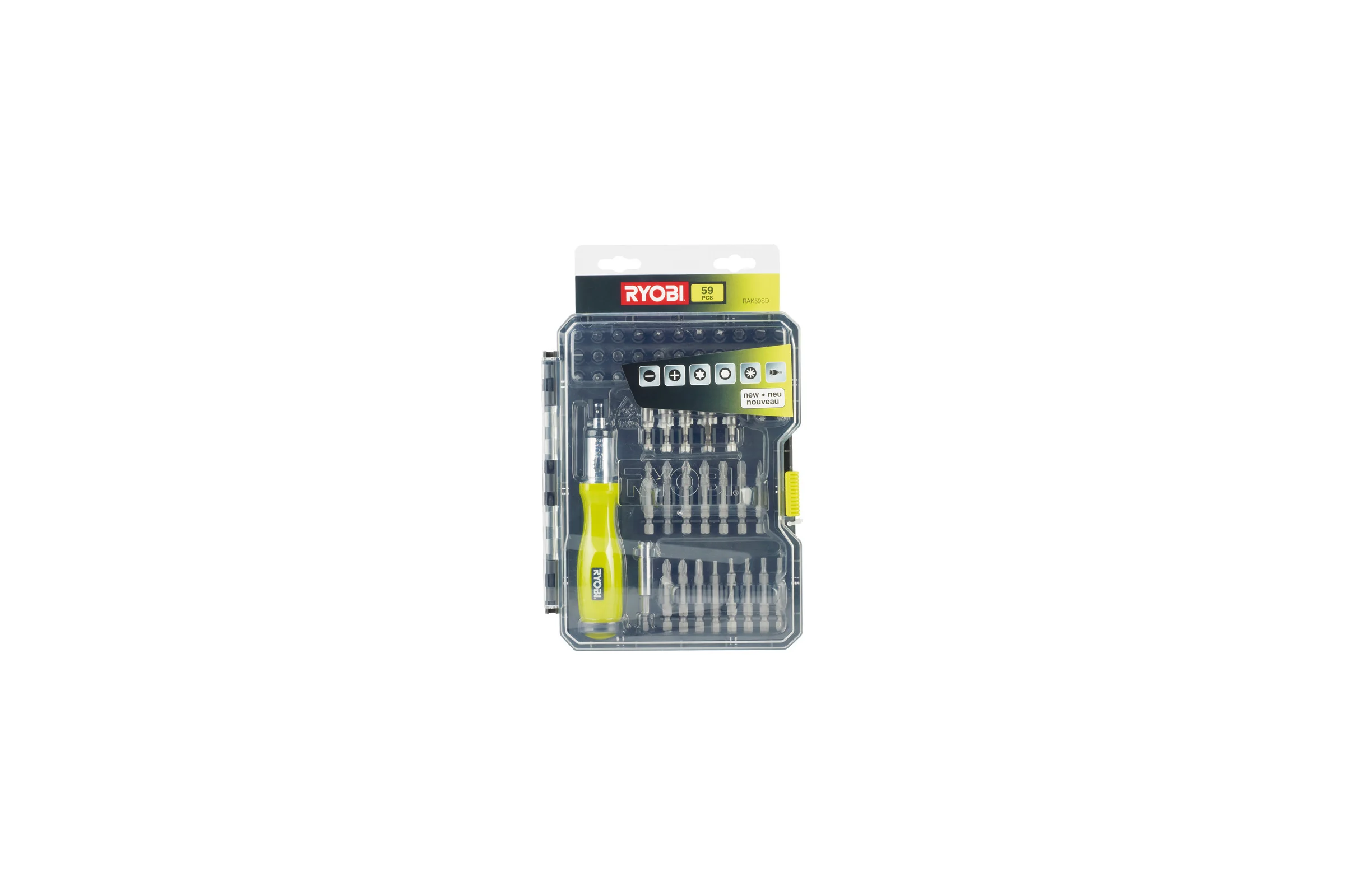 Отвертка с набором бит и торцевых головок 59шт Ryobi RAK59SD 5132002251