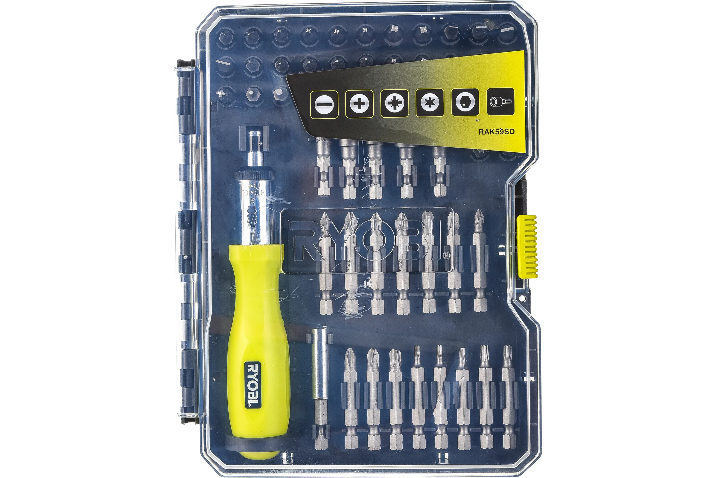 Отвертка с набором бит и торцевых головок 59шт Ryobi RAK59SD 5132002251
